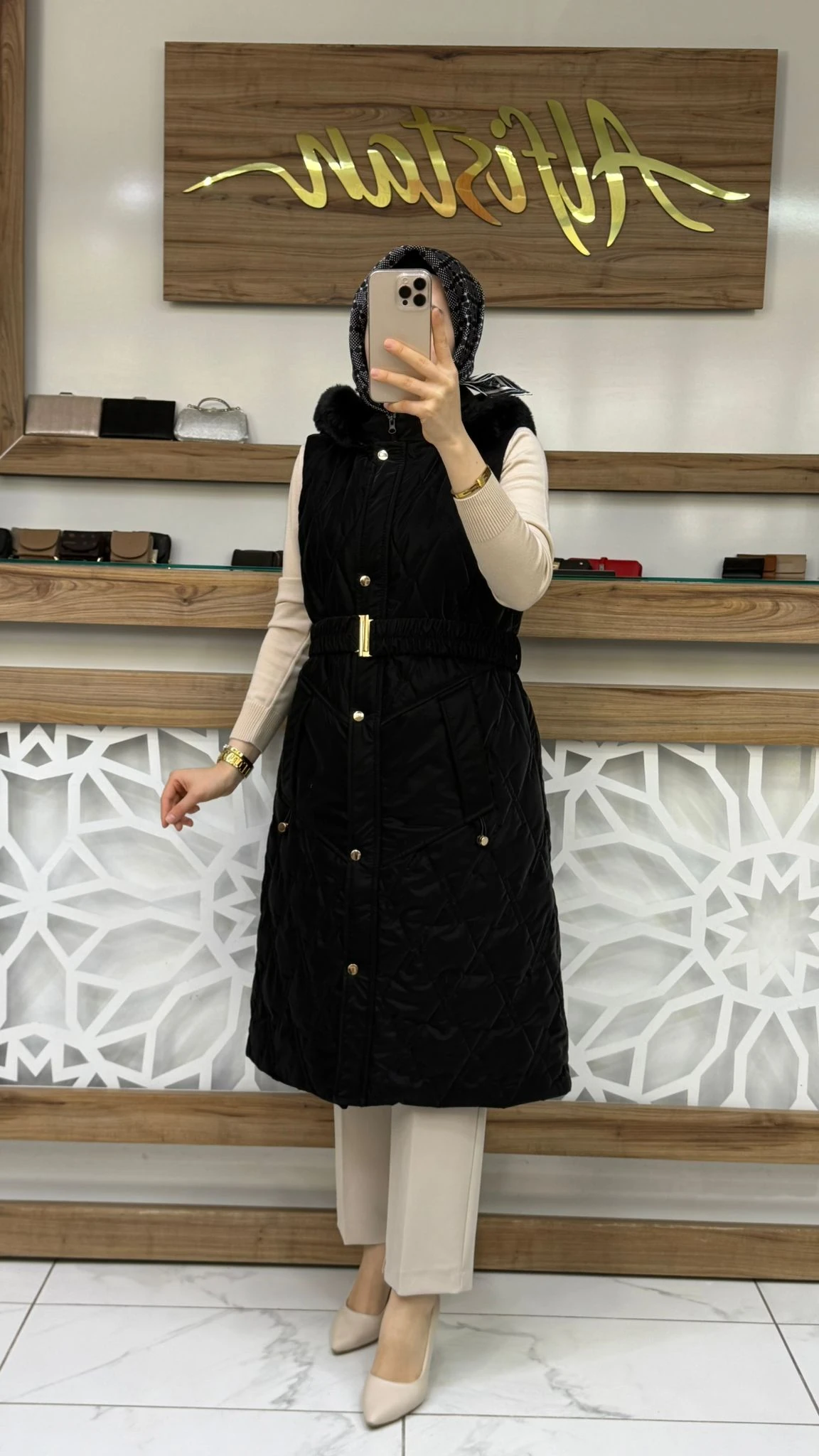 Beli Lastikli Kapitone Kadın Tesettür Şişme Yelek srm 1517