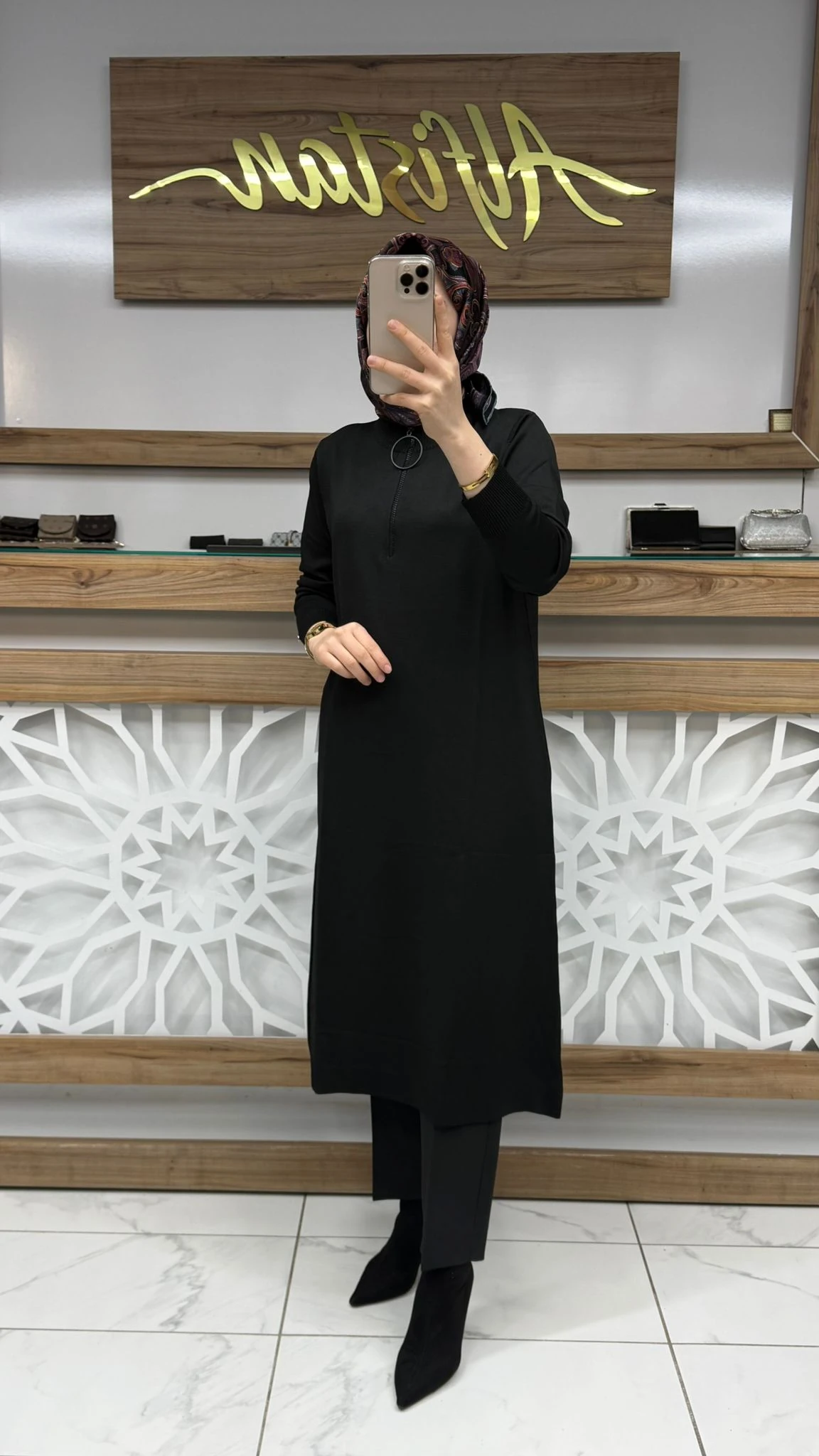 Fermuarlı Merserize Tunik armn 25YTD4113 - SİYAH