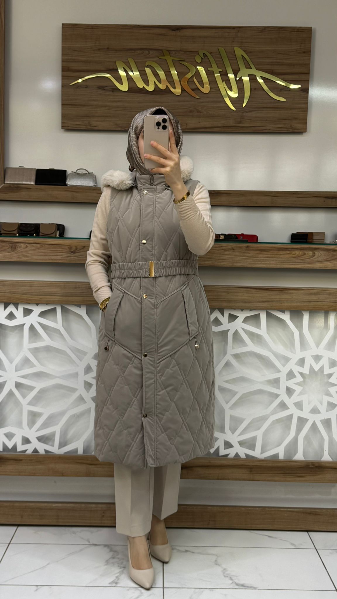Beli Lastikli Kapitone Kadın Tesettür Şişme Yelek srm 1517