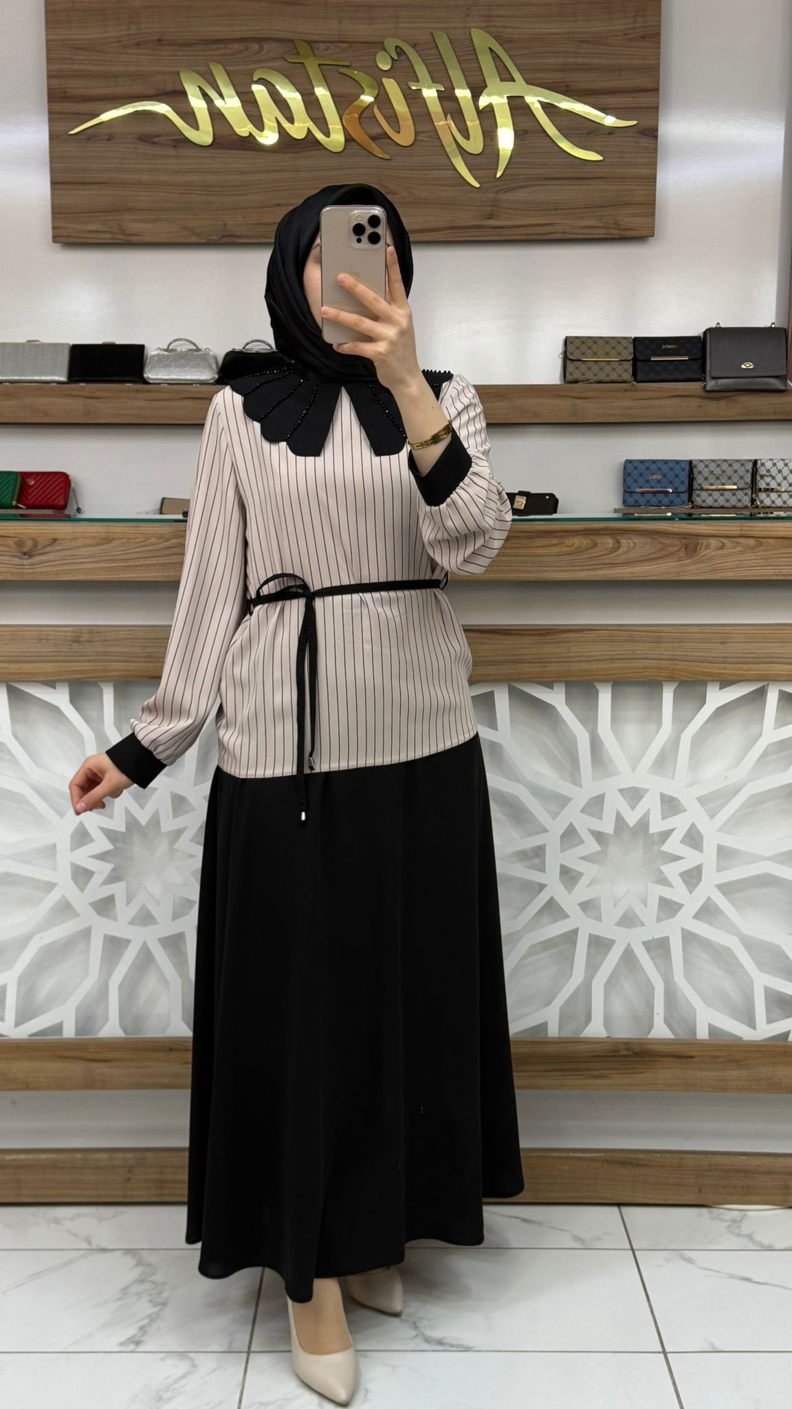 Yaka Taş Detaylı Etekli İkili Takım qntn 6109