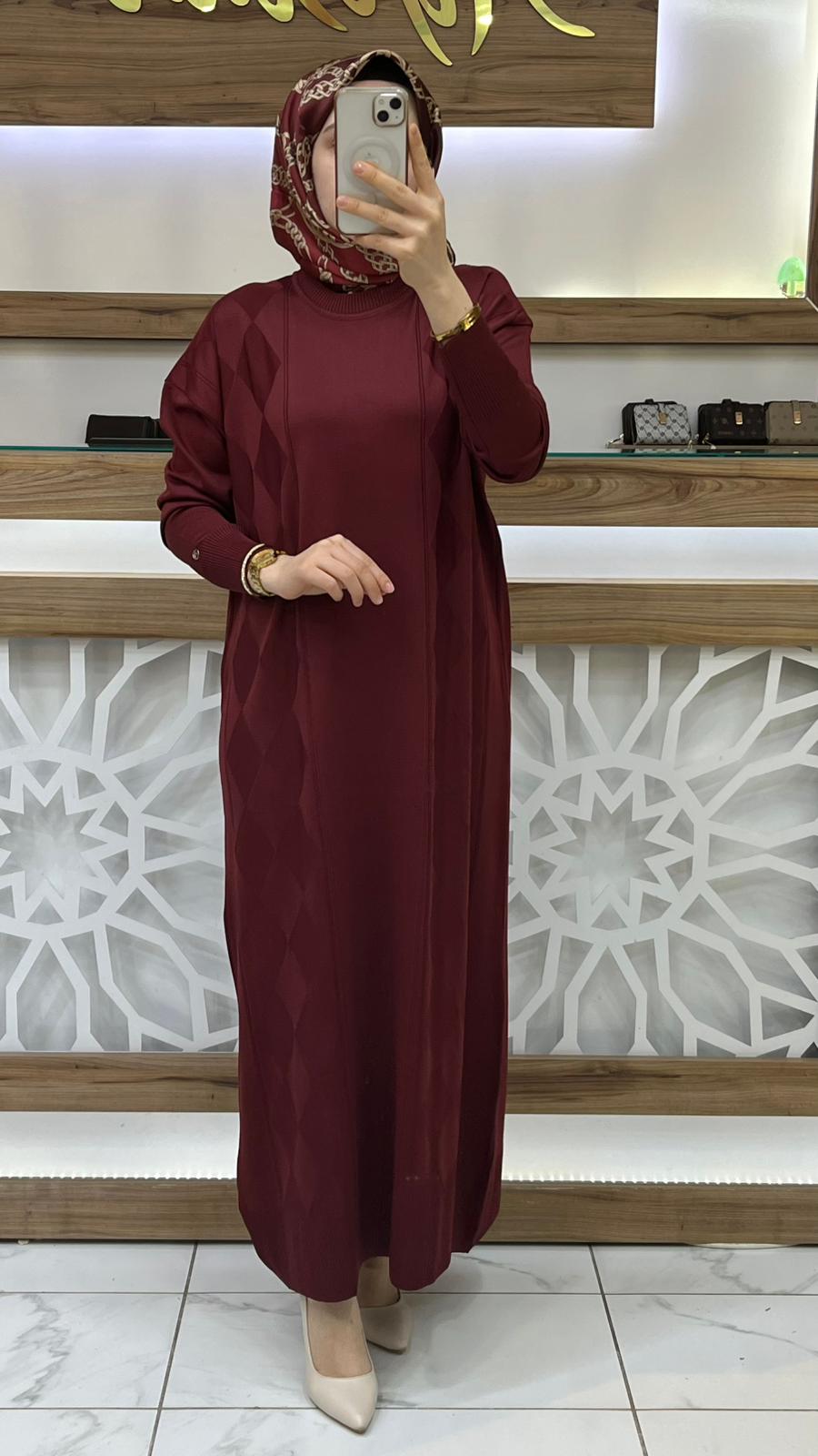 Baklava Desenli Merserize Elbise armn  25YTD958