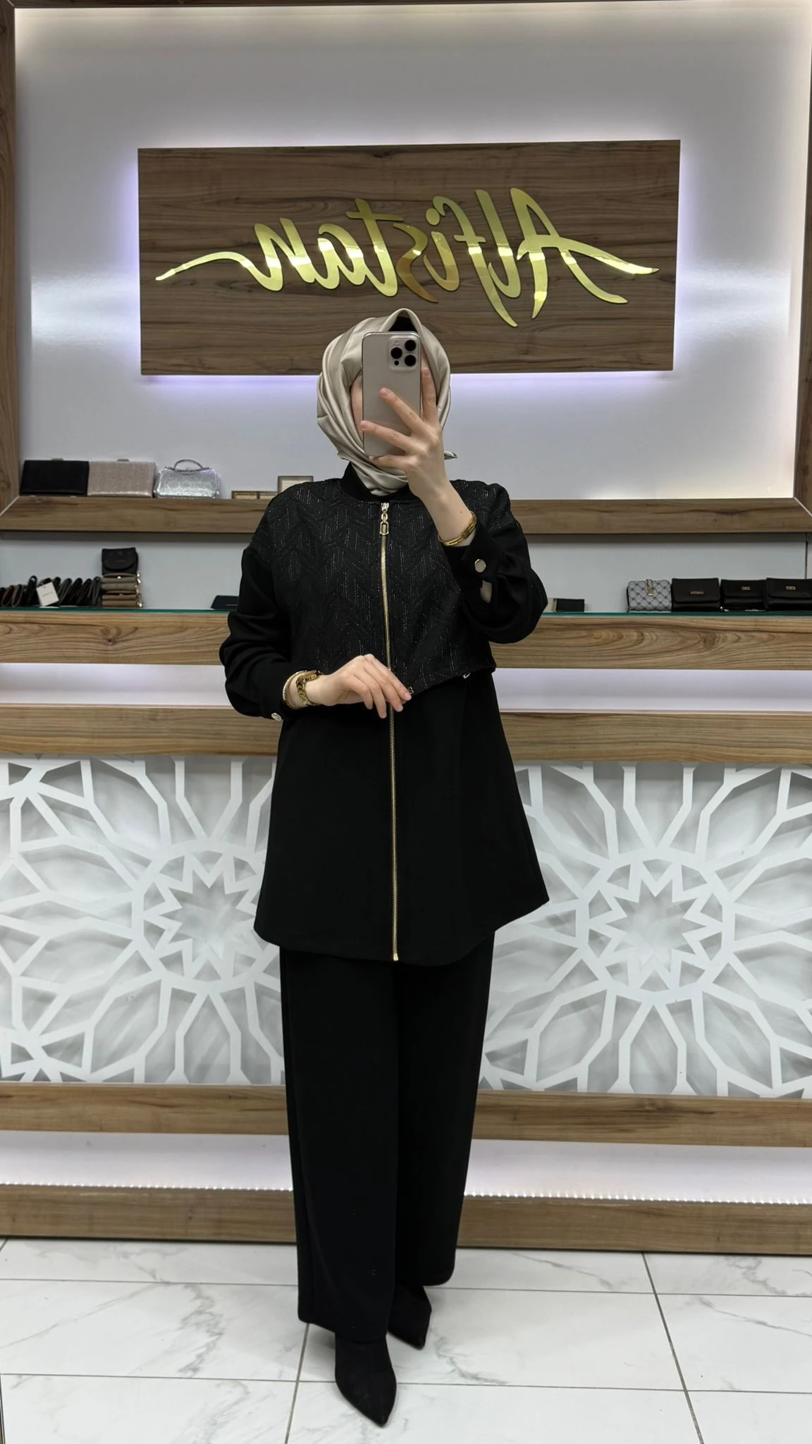 Hakim Yaka Fermuarlı Siyah İkili Takım zühre TK-1727 - siyah