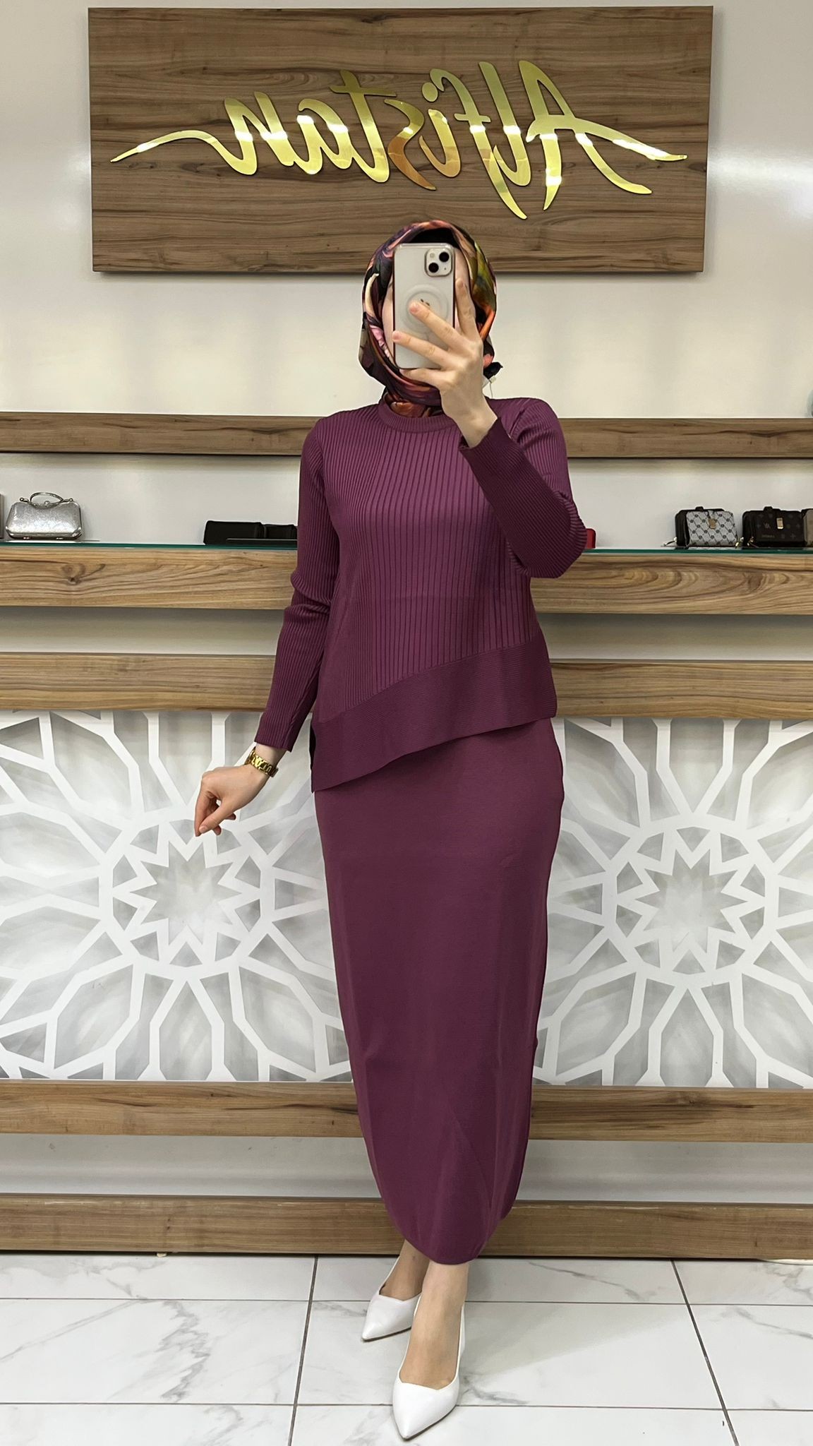 ARMİNE TREND MERSERİZE ETEKLİ TAKIM 25YTD6119 - Mürdüm