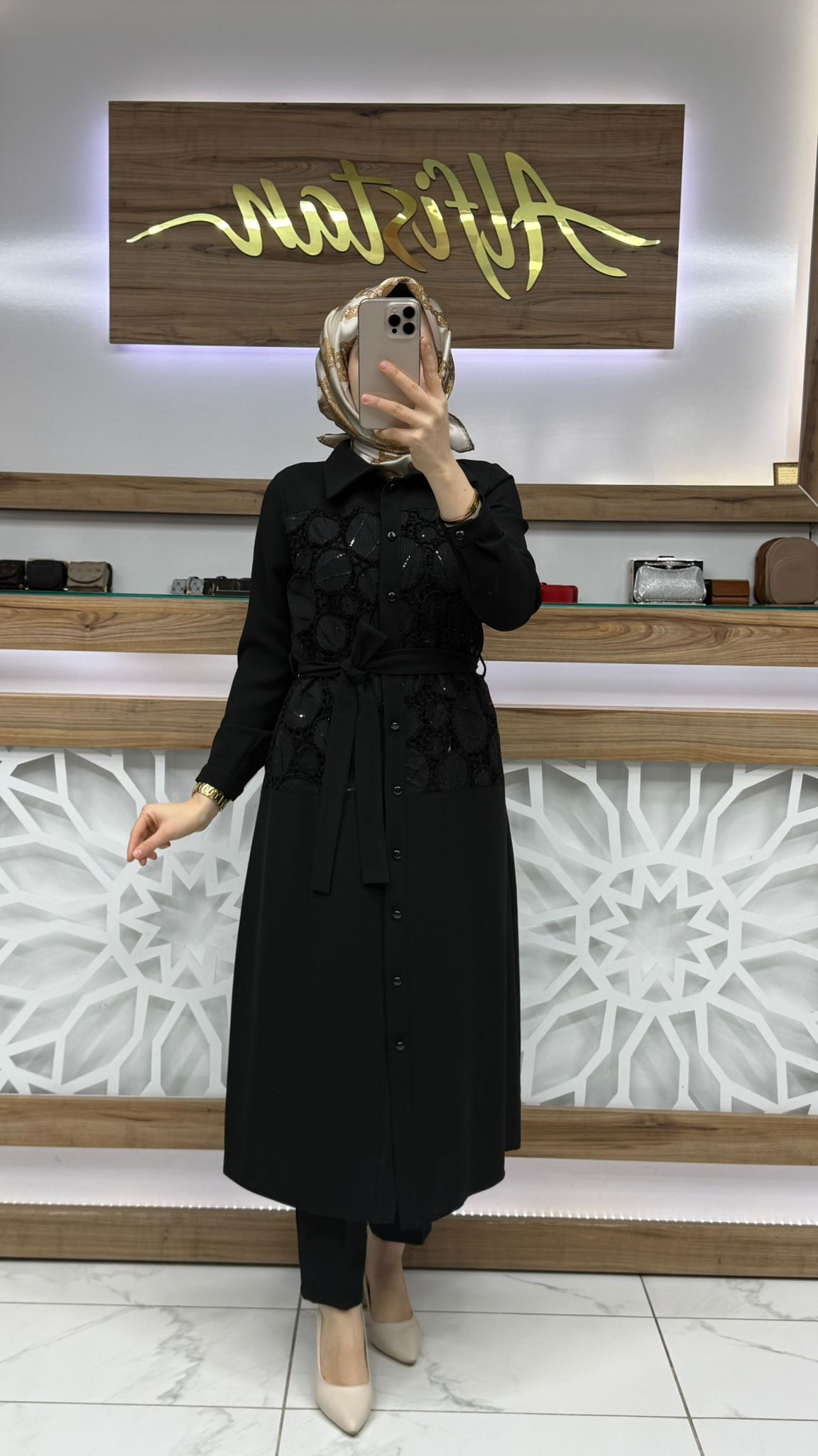 Güpürlü Giy çık Tunik SİYAH haya A1665