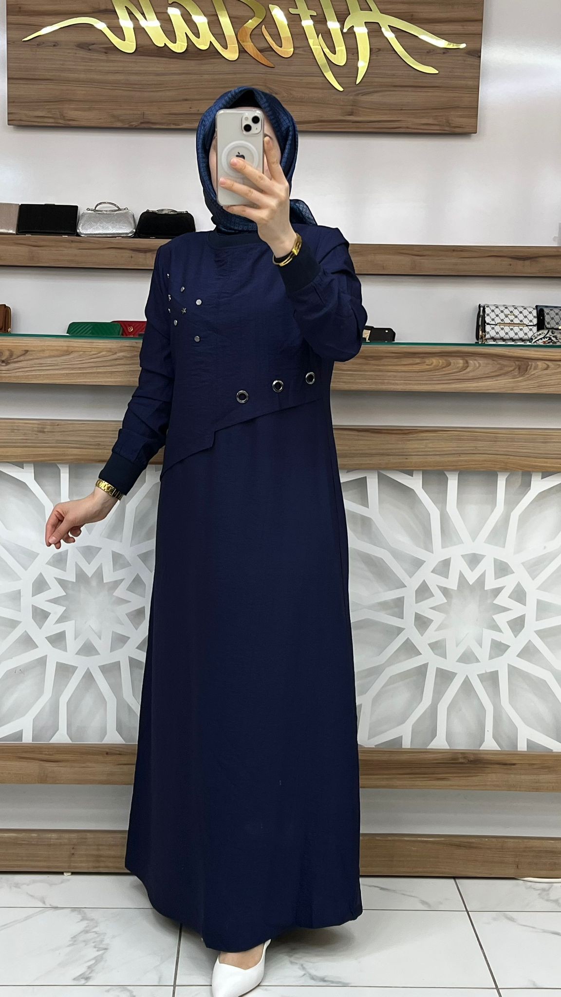 Kuş Gözü Detaylı  Elbise çnrö 2117