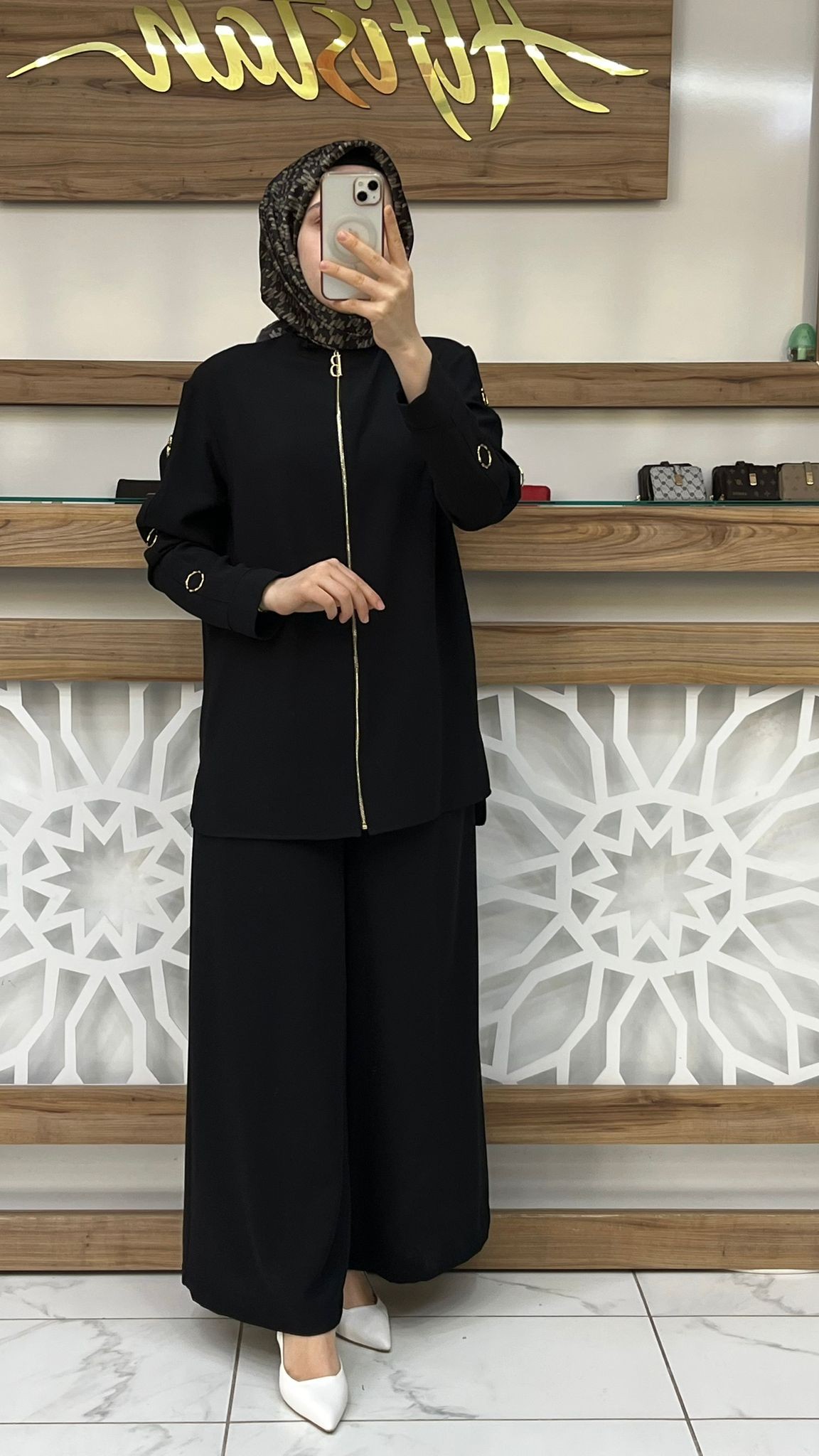 Kolları Halka Detaylı Pantolonlu Takım belli 25K6001 - siyah