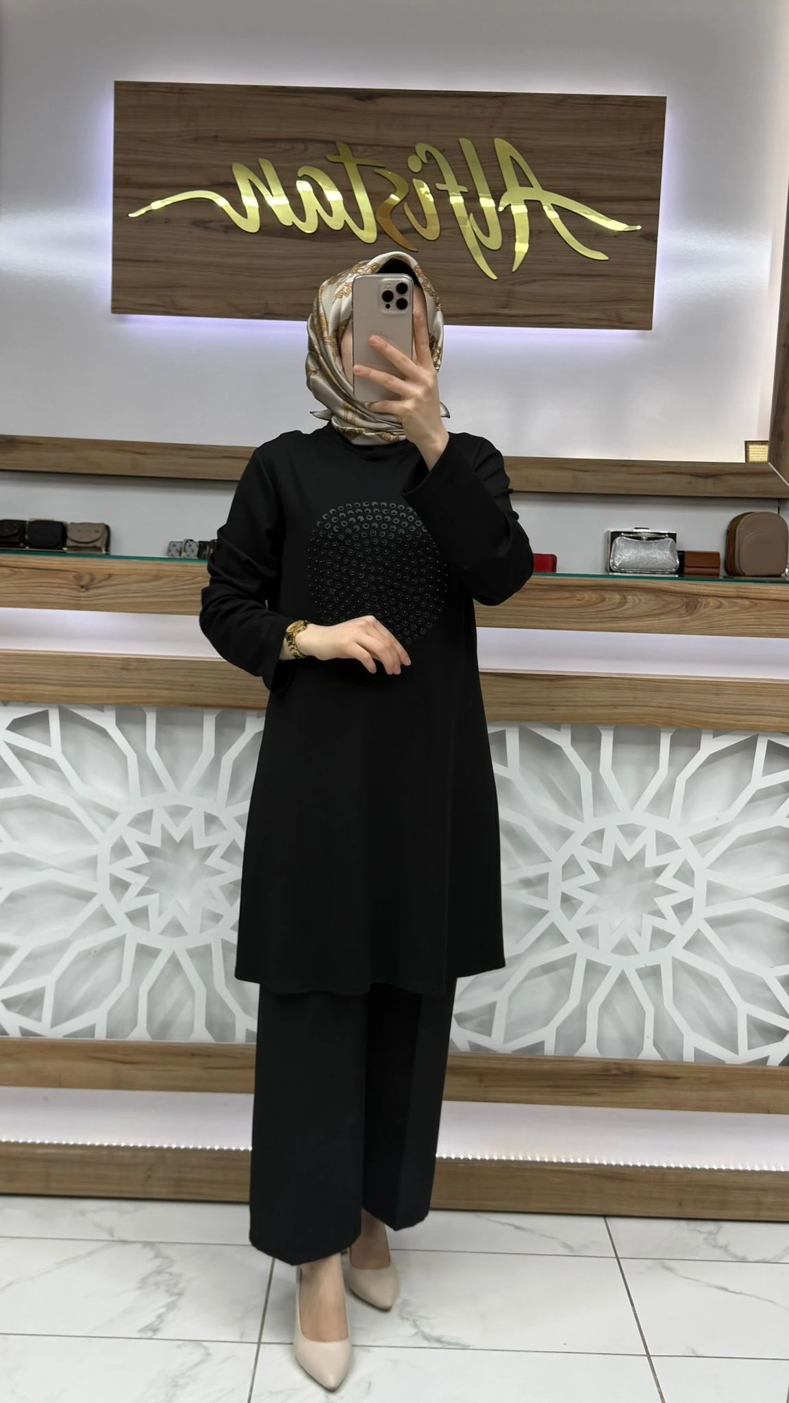 Deri Detaylı Boncuklu Tunik haya A1660