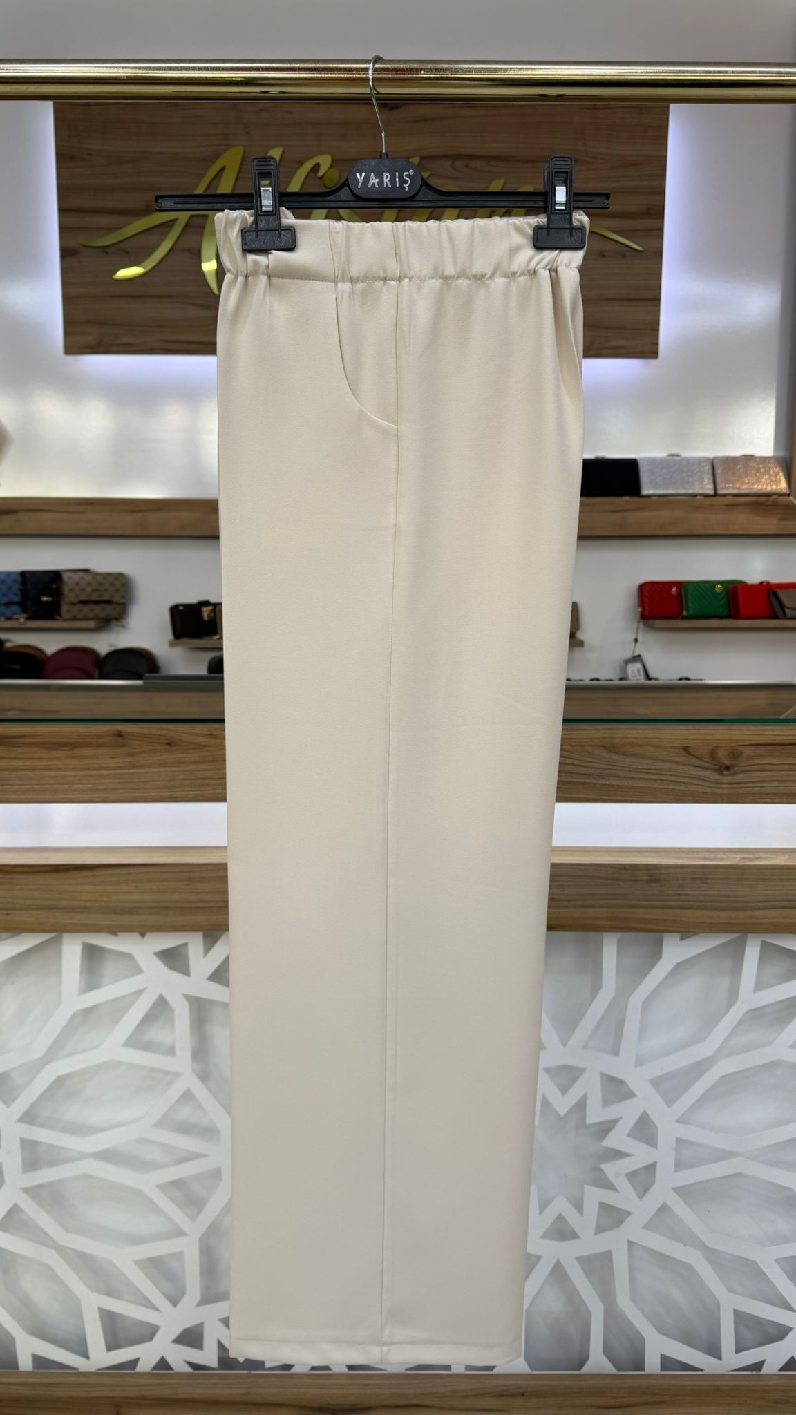   Bol Paça Beli Lastikli Kadın Pantolon alf 002 - Açık Bej