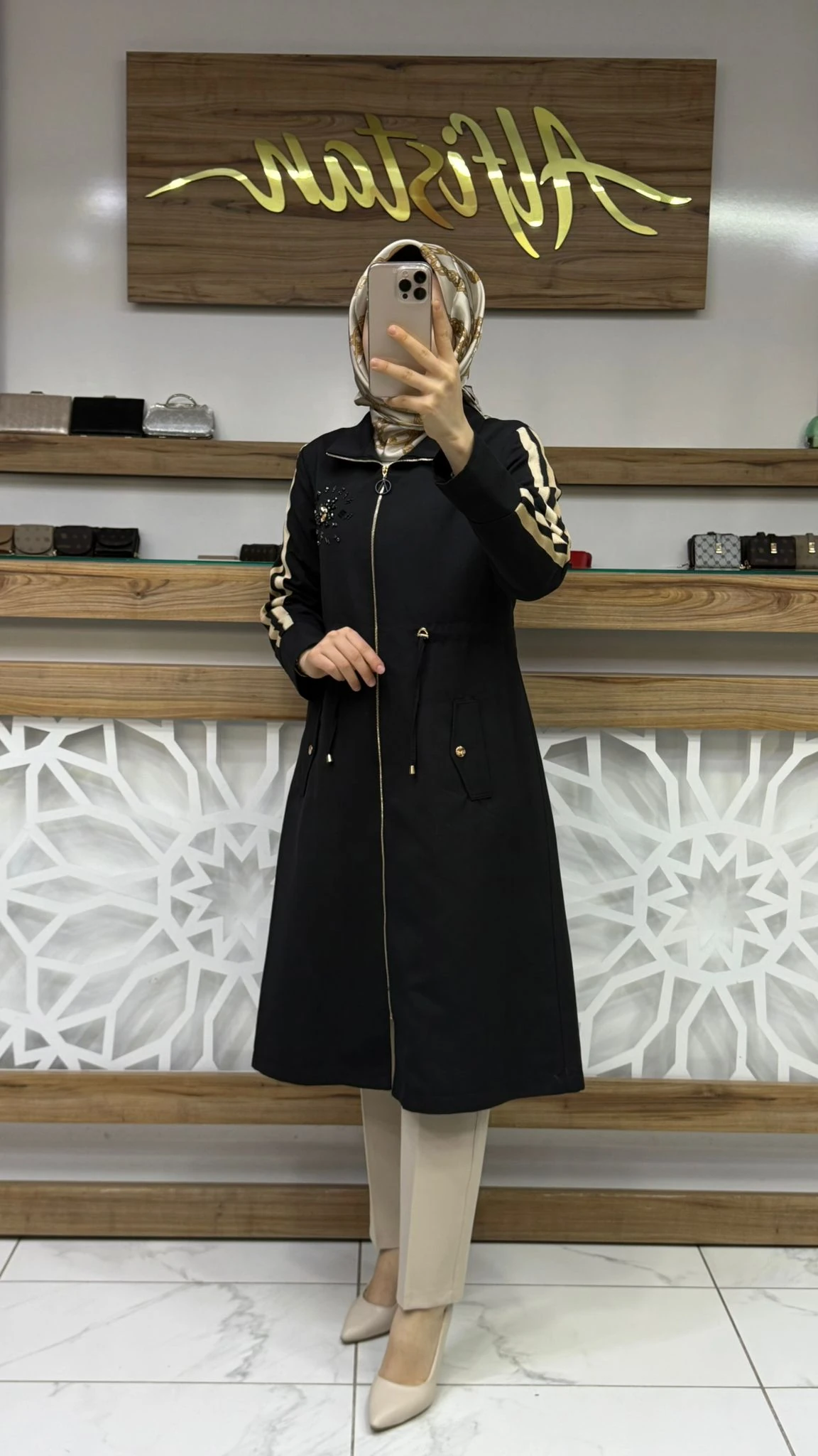 Ribana Detaylı İçi Astarlı Kadın Tesettür Trenç srm 1502