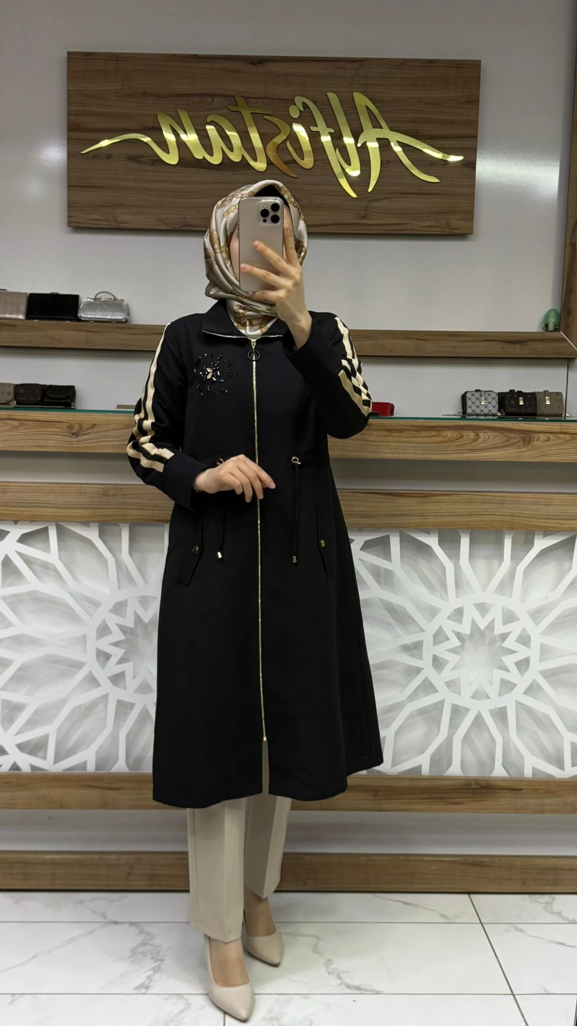 Ribana Detaylı İçi Astarlı Kadın Tesettür Trenç srm 1502