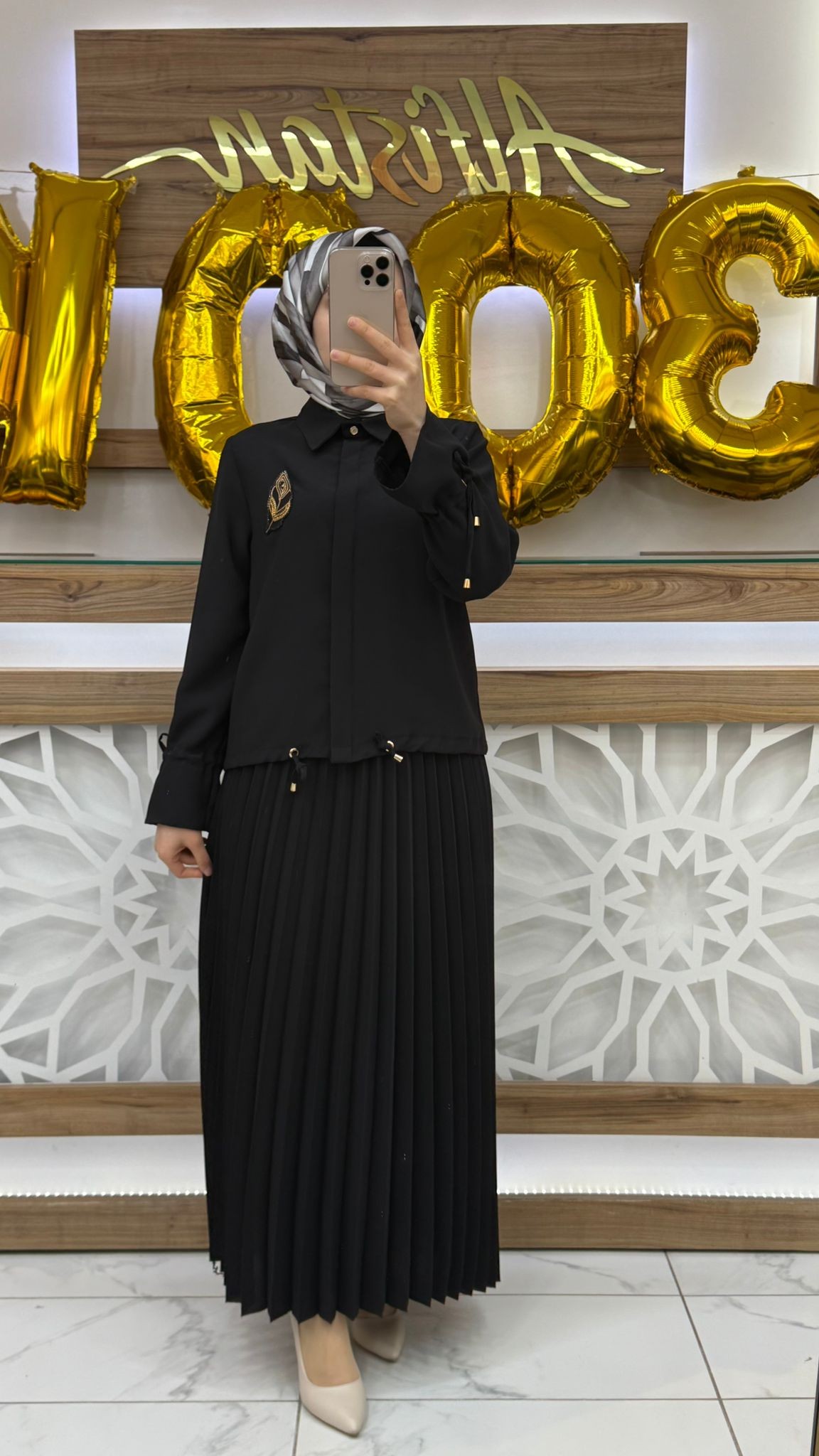 Yaprak Desenli Pilise Etekli Takım dms 1014