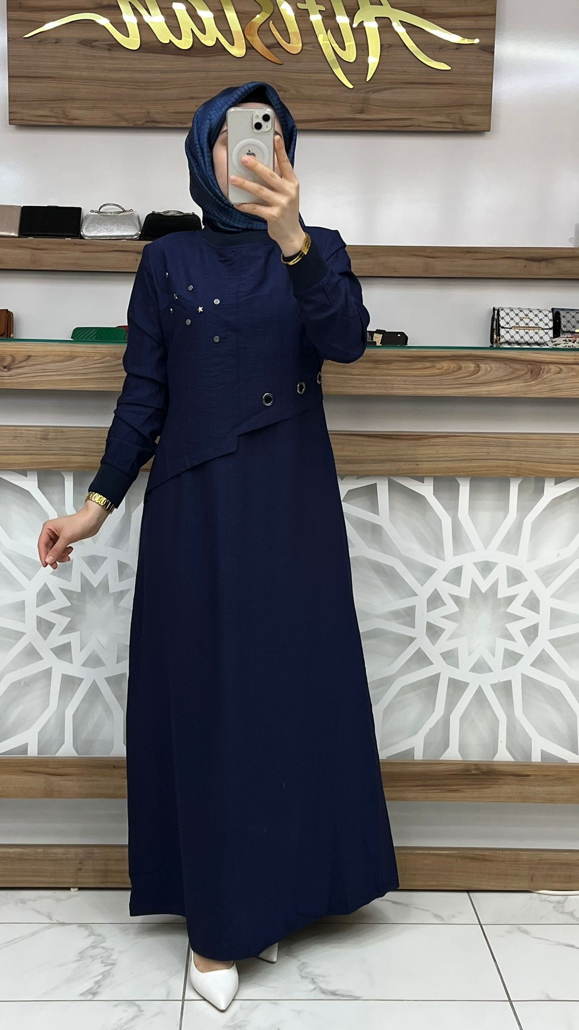 Kuş Gözü Detaylı  Elbise çnrö 2117