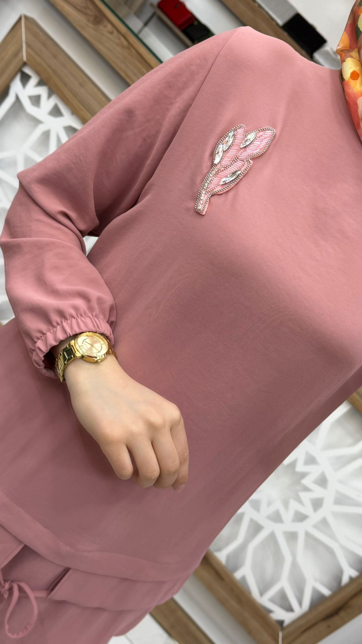 Bronş Detaylı Pantolonlu Kadın İkili Takım qntn 6119