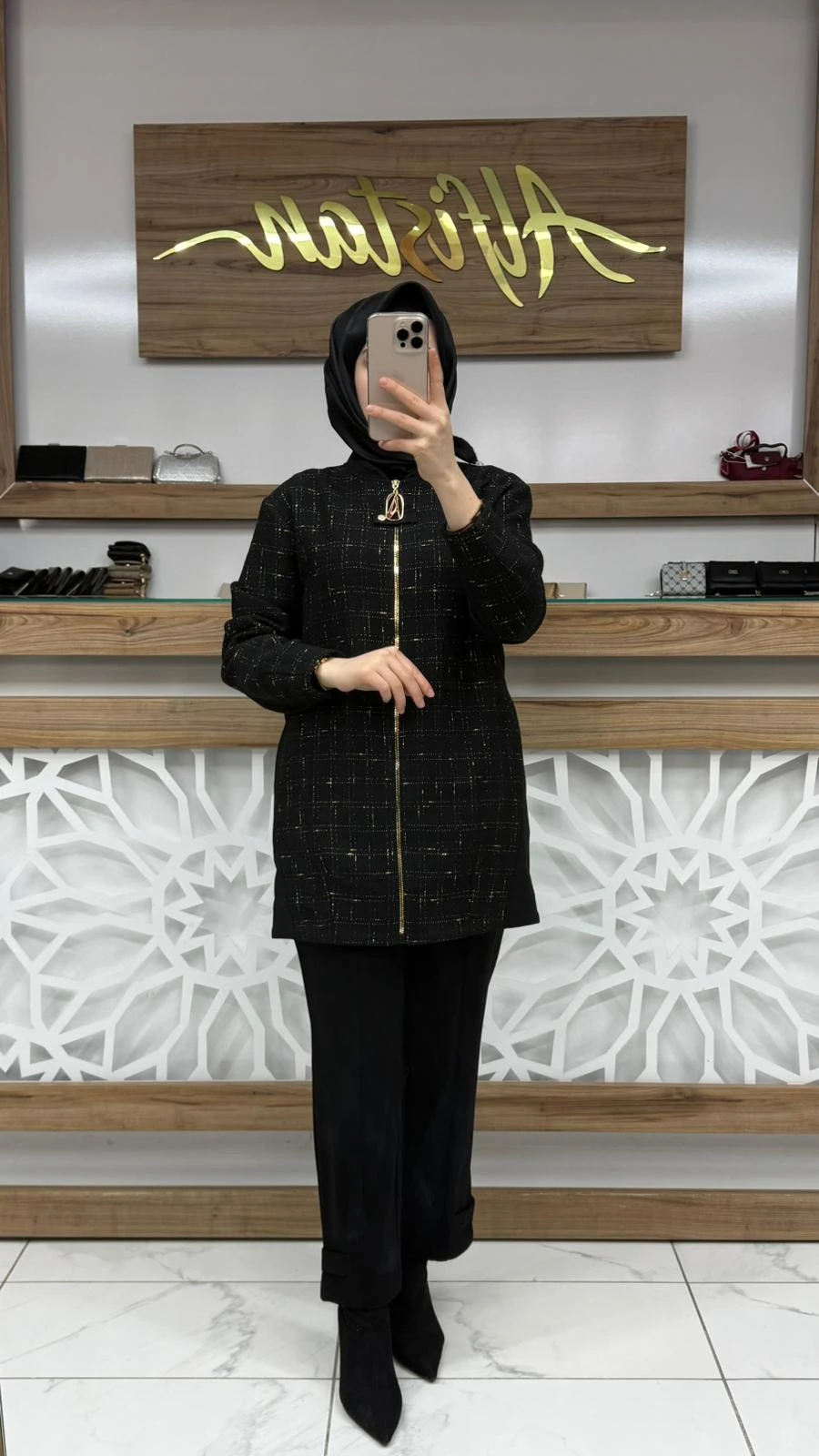 Boydan Fermuarlı Astarlı Pantolonlu İkili Takım armn 25KT612 - SİYAH