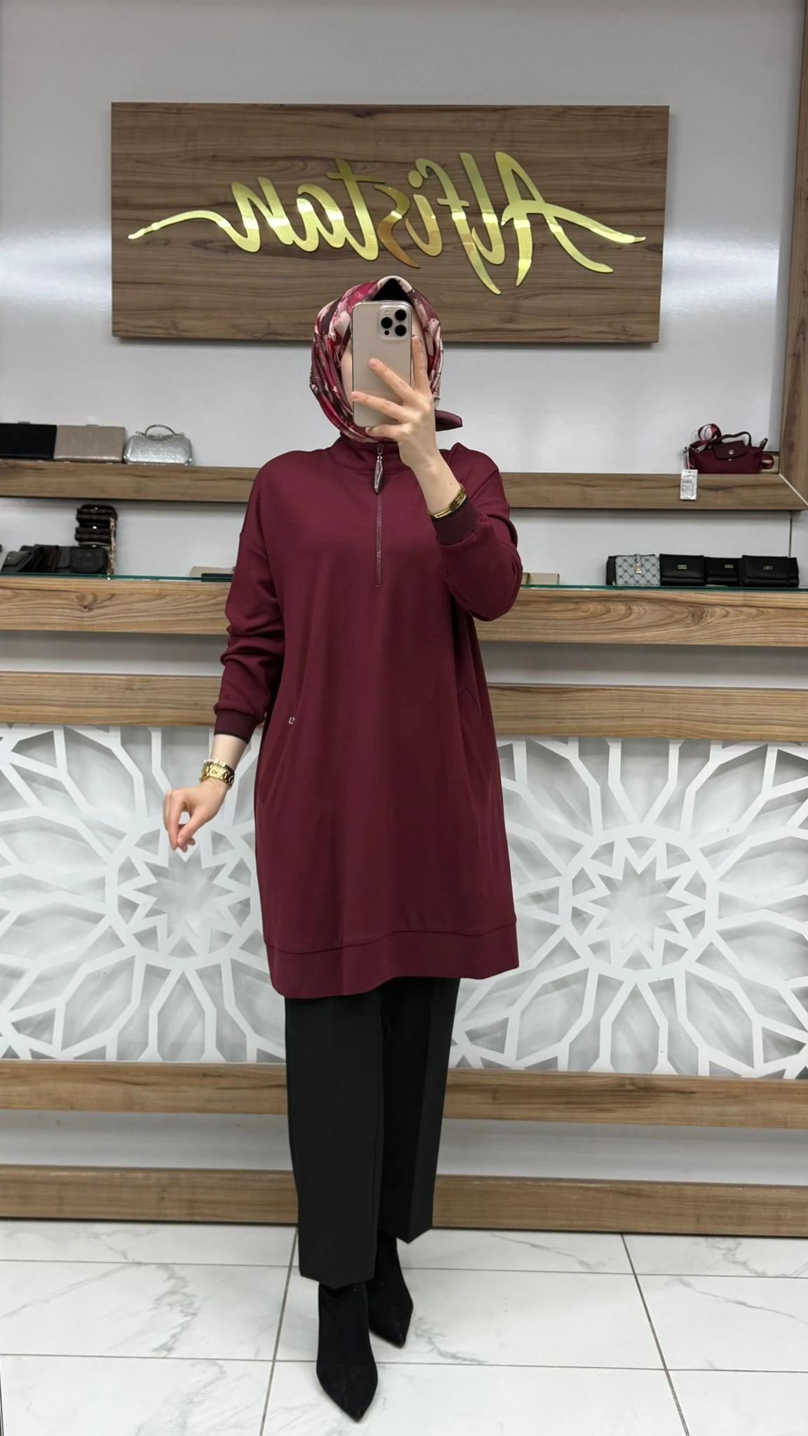 Fermuarlı Ribana Detaylı Kol ağızları Yarı fermuarlı Tunik armn 25KT461