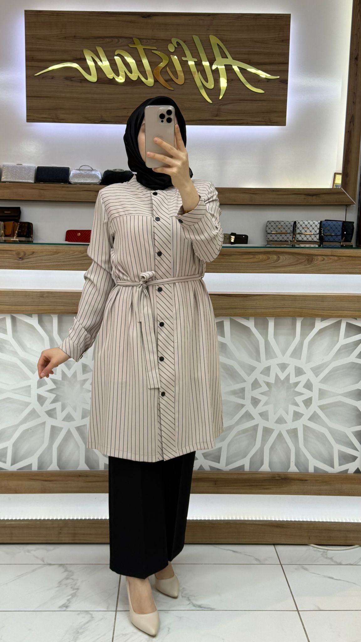  Çizgili Kadın Tesettür Tunik qtn 2904