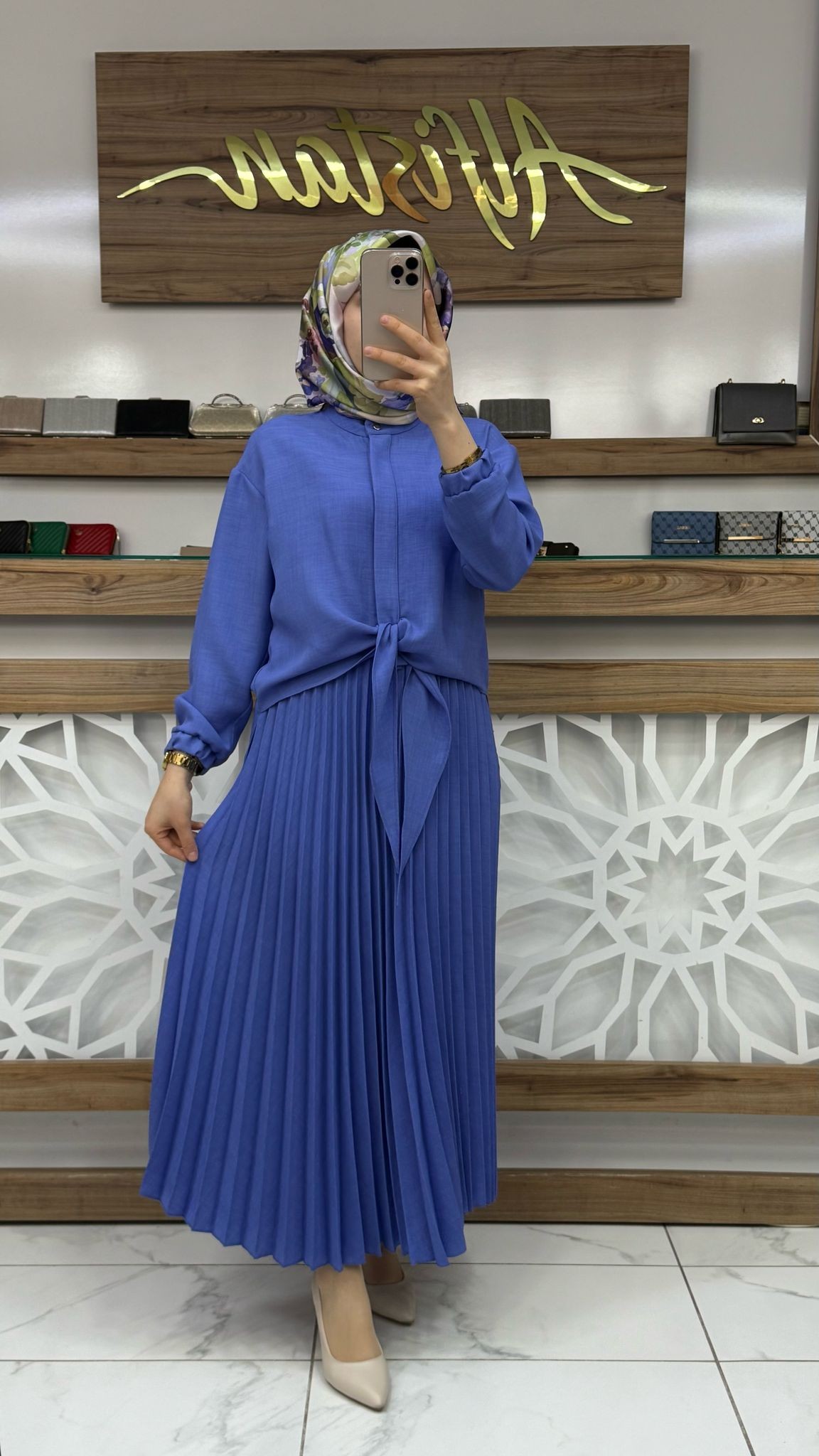Arkası Zincirli  Önden Bağlamalı Pilise Etekli  Kadın İkli Takım armn 25YT656