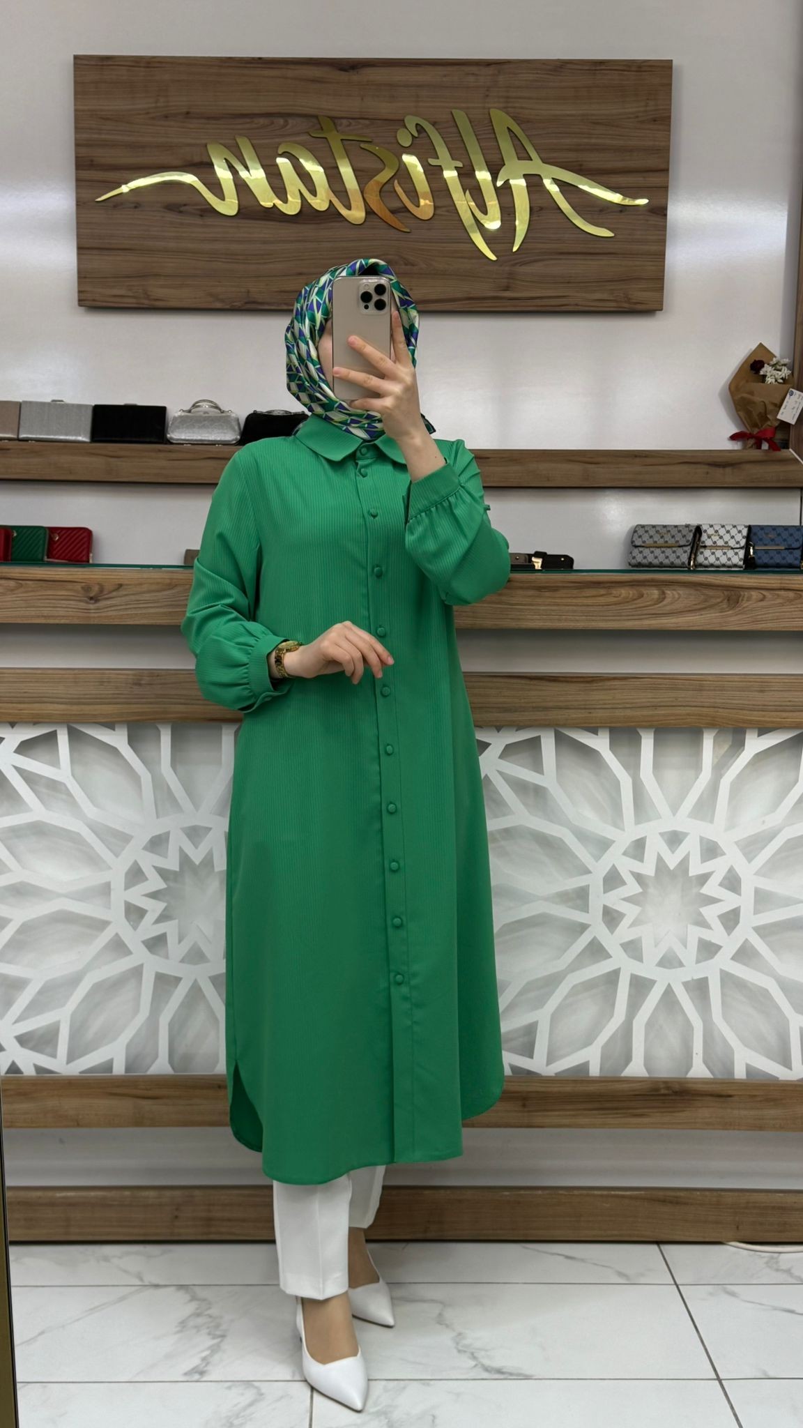  Çizgili Kadın Tesettür Taşlı Tunik SİYAH qtn 2971