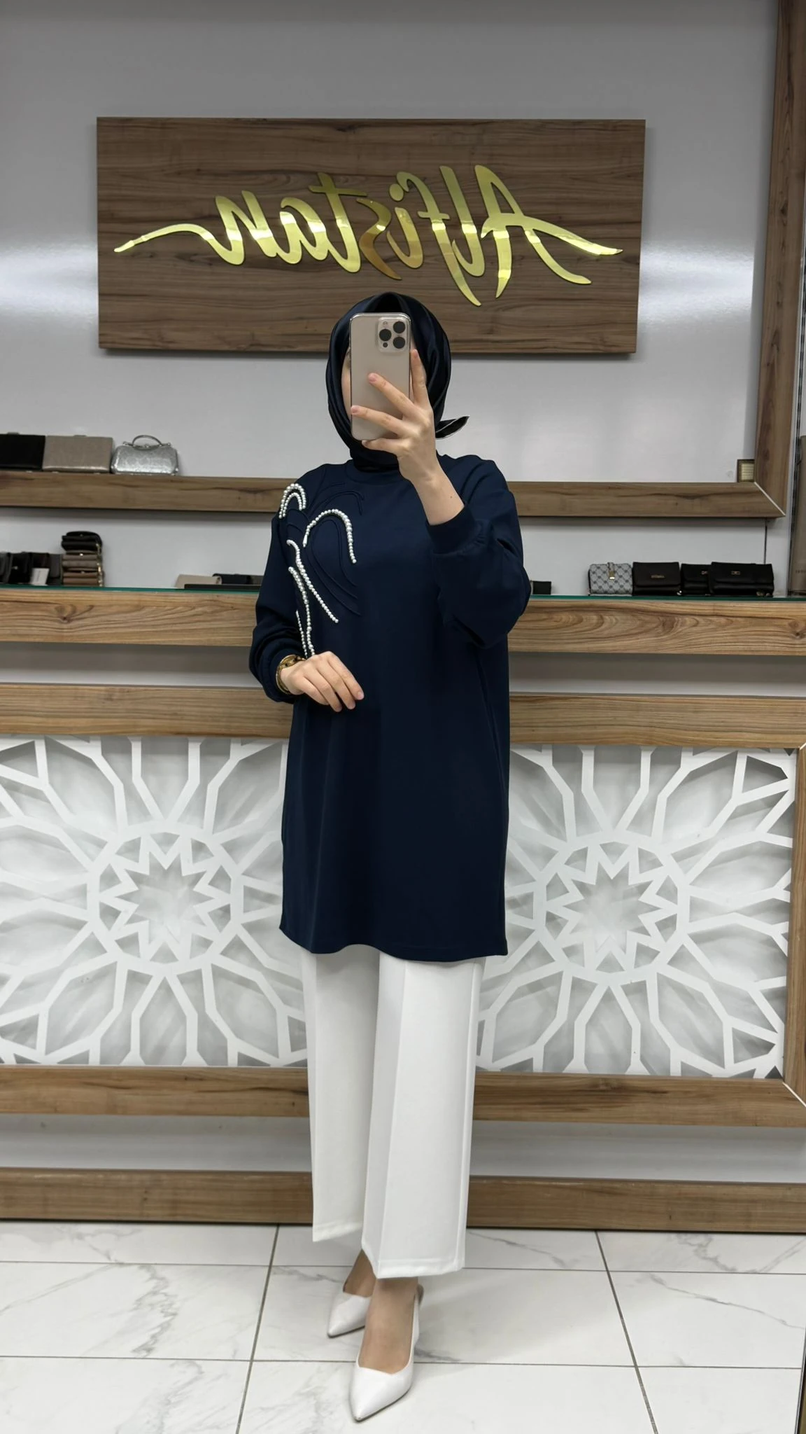 Önü İnci Taş İşlemeli Tunik lvdr 1012 - lacivert