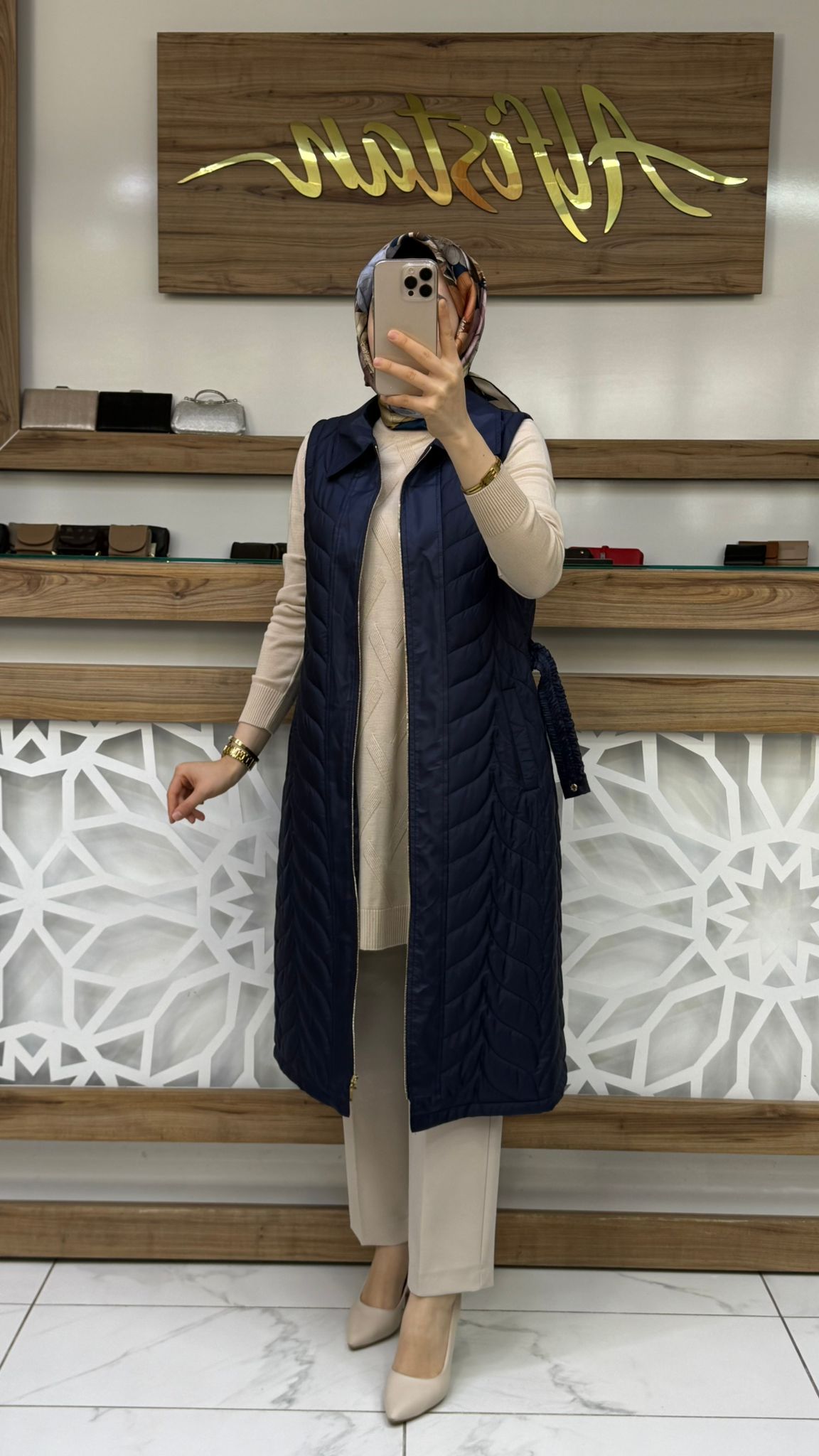 Beli Kemerli Kapitone Tesettür Şişme Yelek qtn 4966