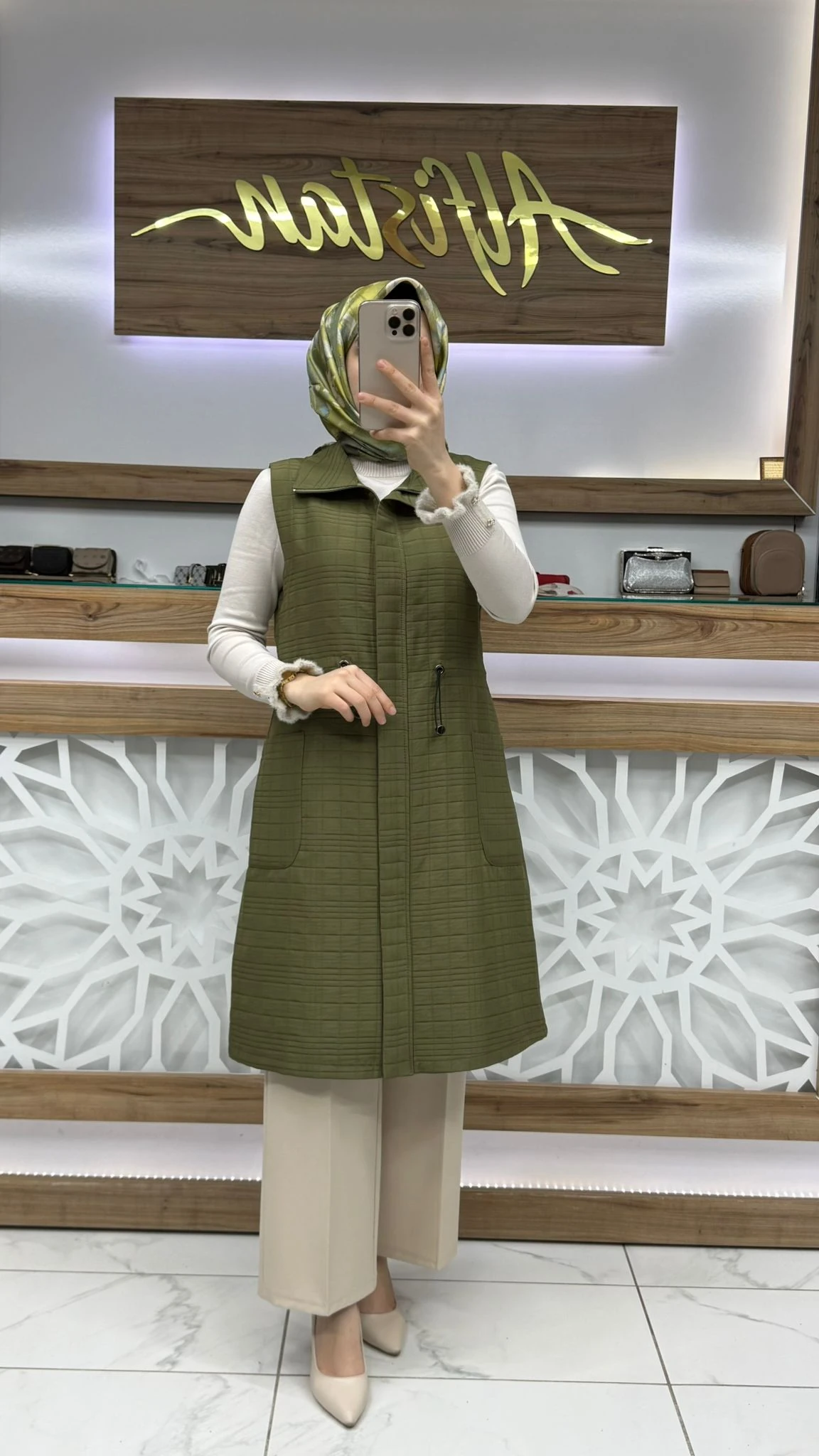 İpli Kapitone Tesettür  Yelek qtn 4967 - yeşil