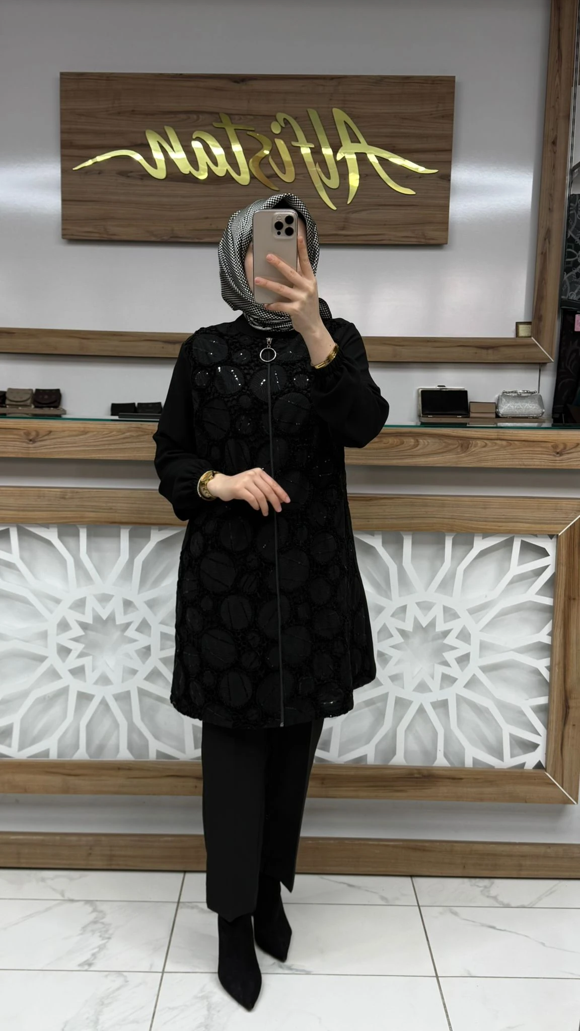 Kadife Payetli Giy çık Tunik SİYAH haya A1667