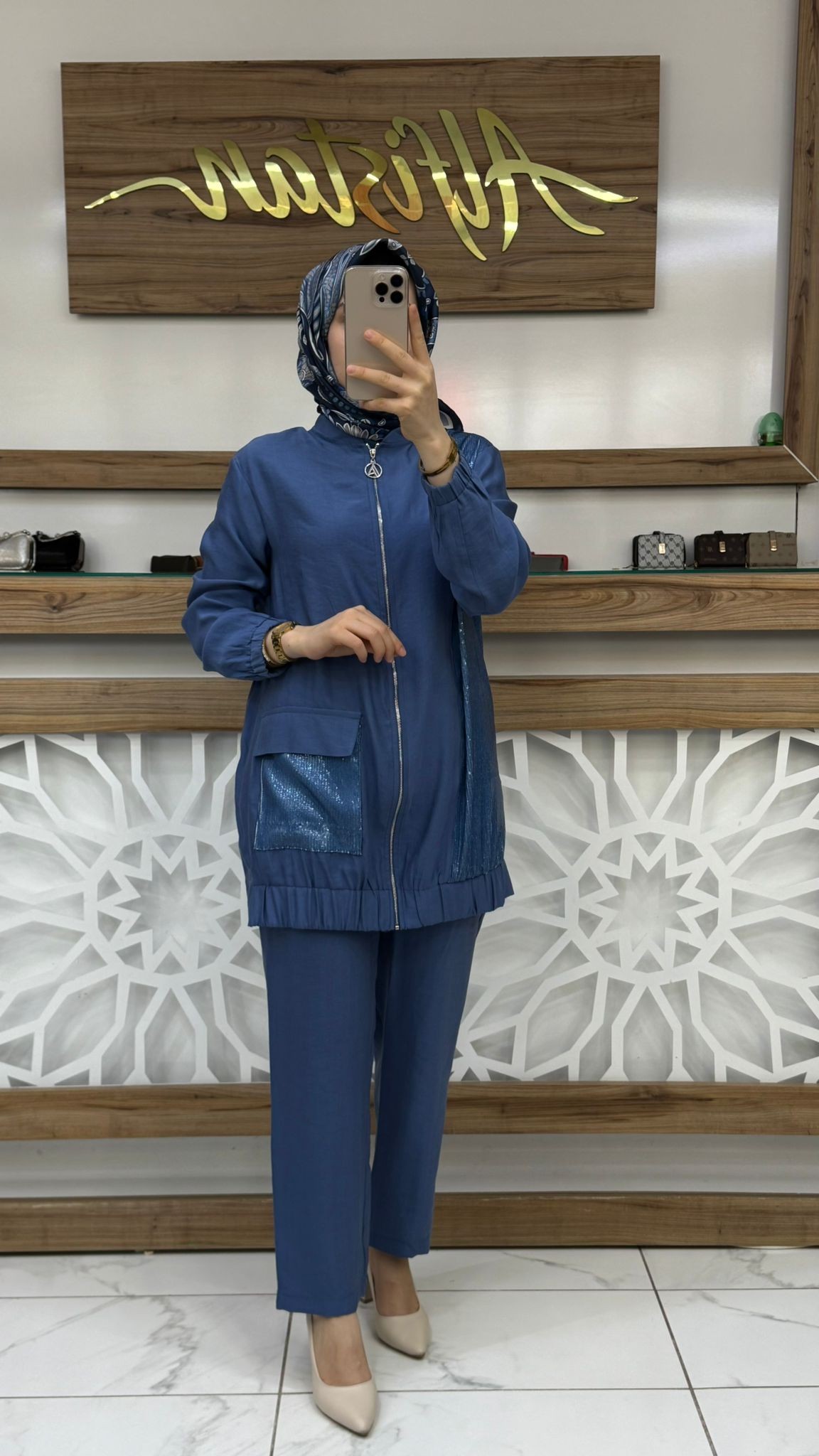  Pul Desenli Fermuarlı Cepli Pantolonlu İkili Takım- 25YT670