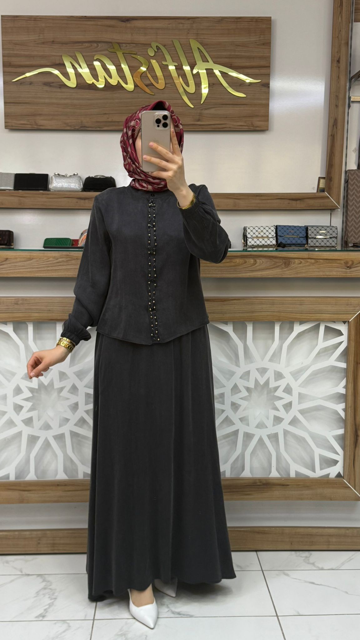   Önü Boncuk Detaylı İpek kubra Etekli İkili Takım çnrö 2061