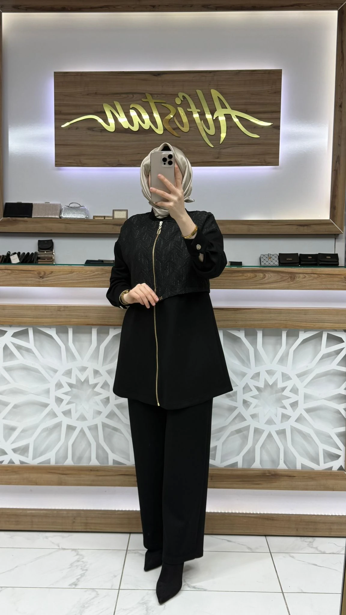 Hakim Yaka Fermuarlı Siyah İkili Takım zühre TK-1727