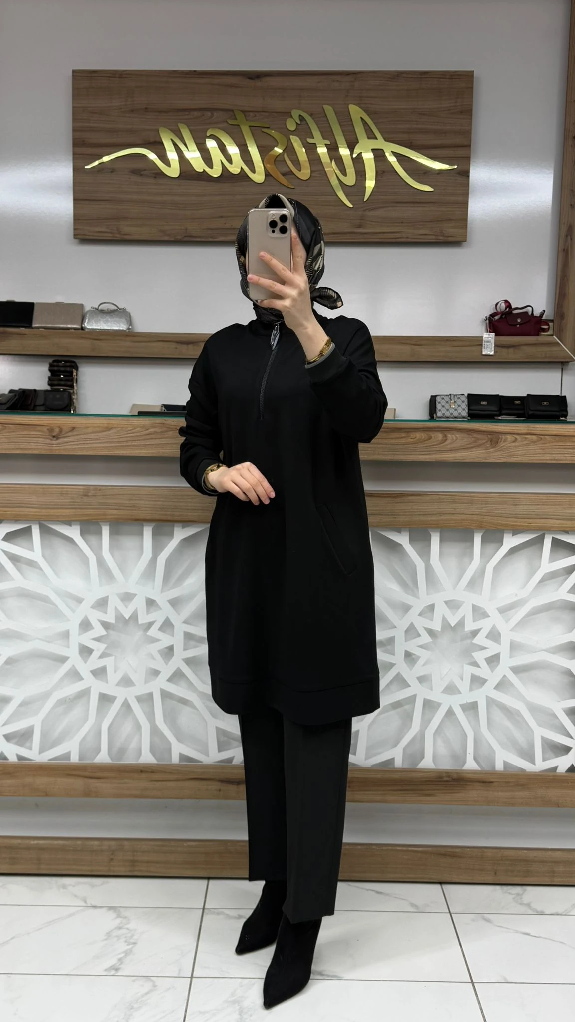 Fermuarlı Ribana Detaylı Kol ağızları Yarı fermuarlı Tunik armn 25KT461 - SİYAH