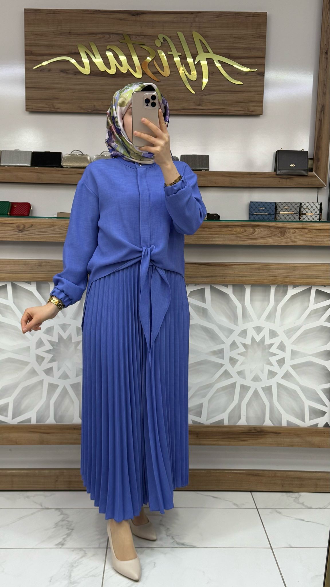 Arkası Zincirli  Önden Bağlamalı Pilise Etekli  Kadın İkli Takım armn 25YT656