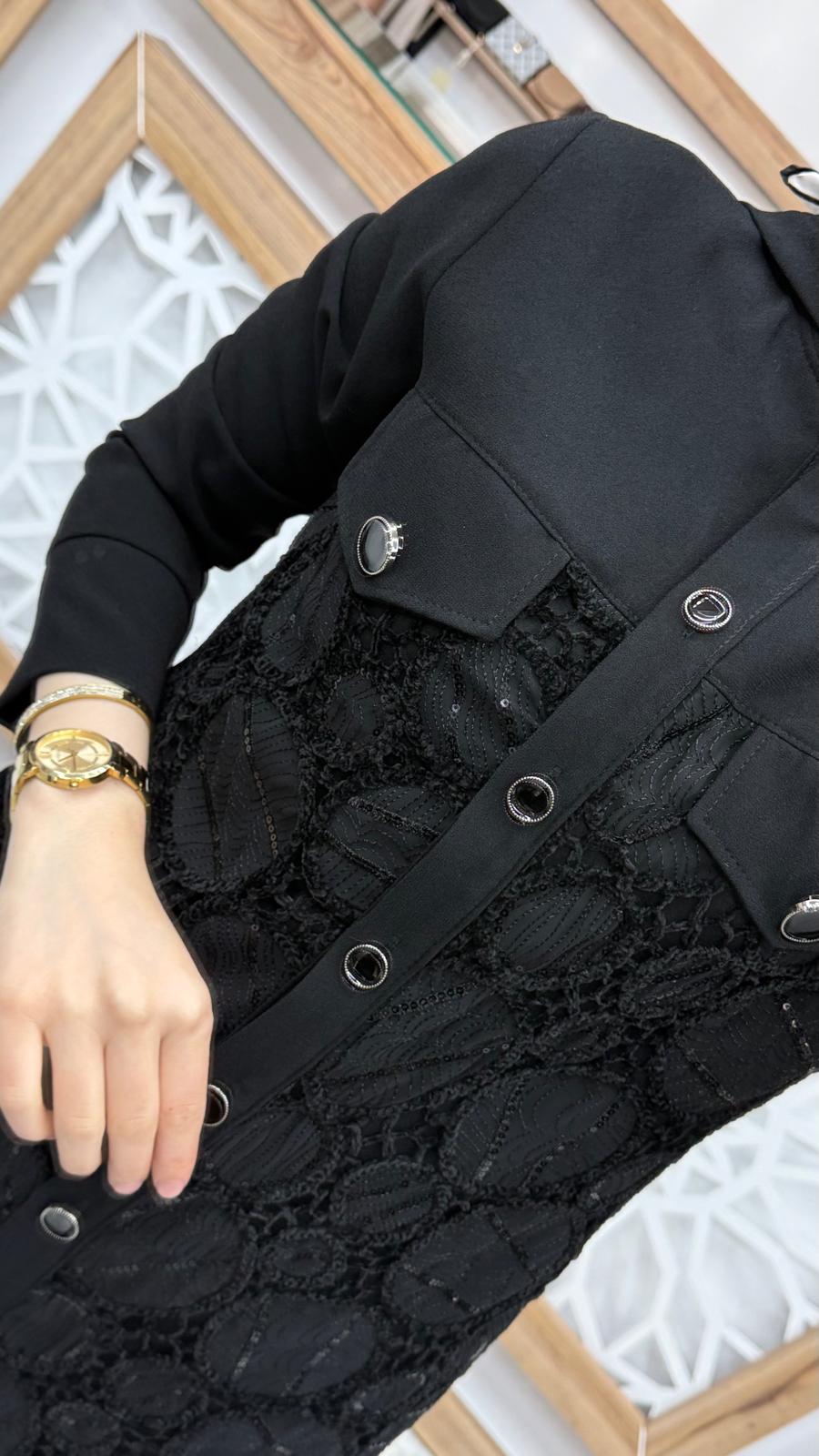 Kadife Pul Detaylı Giy çık Tunik SİYAH haya A1670