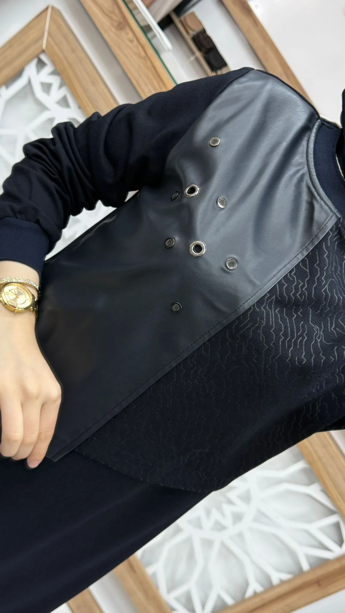 Deri ve Kuş Gözü Detaylı  Elbise çnrö 2251