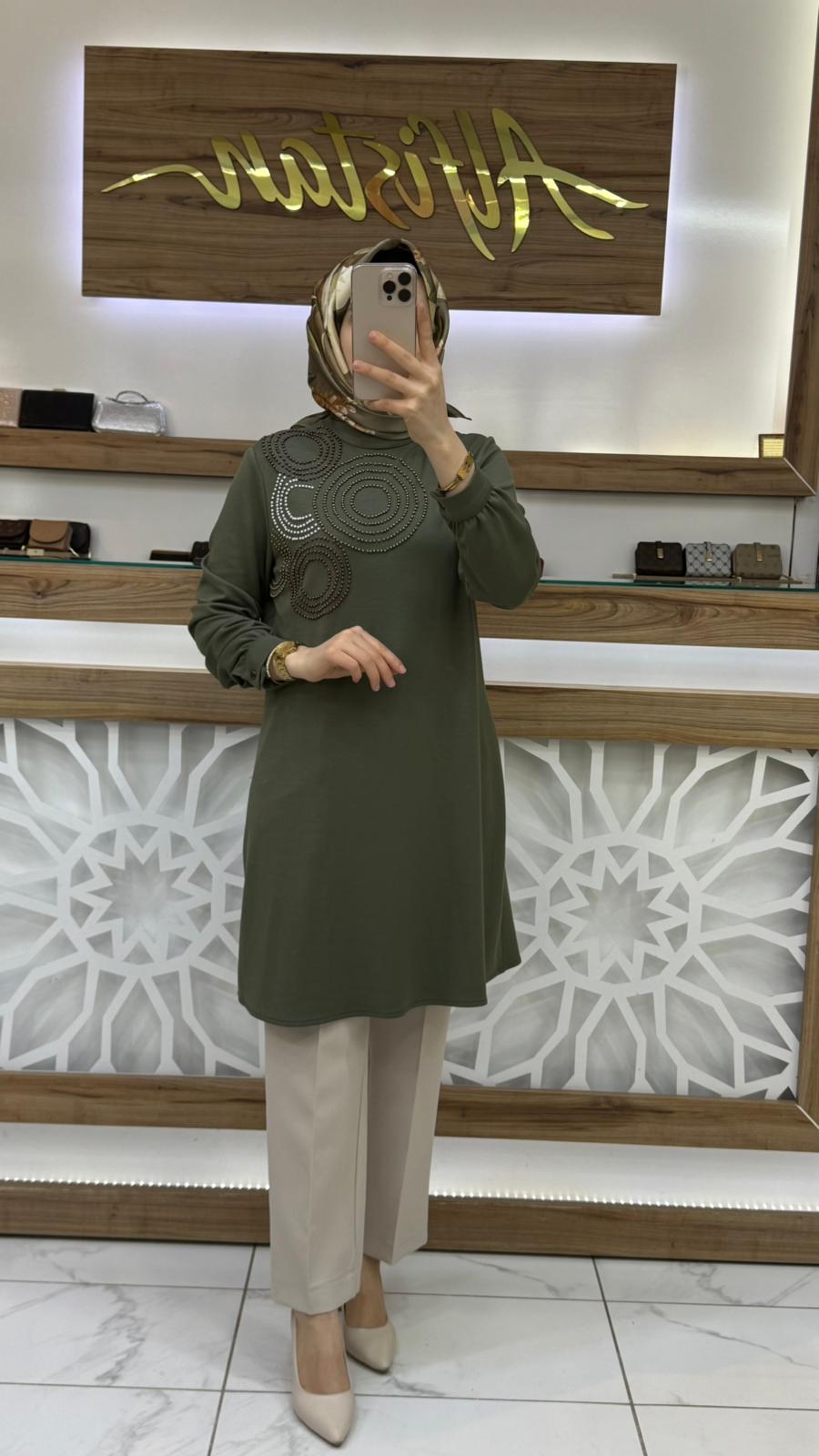 Daire İncili Tunik haya A1623 - yeşil
