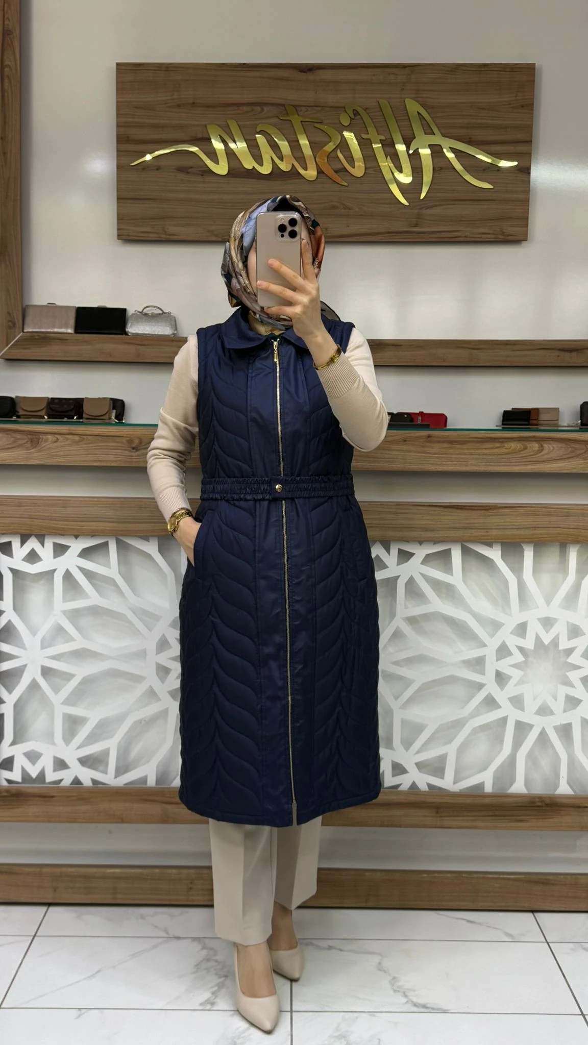 Beli Kemerli Kapitone Tesettür Şişme Yelek qtn 4966