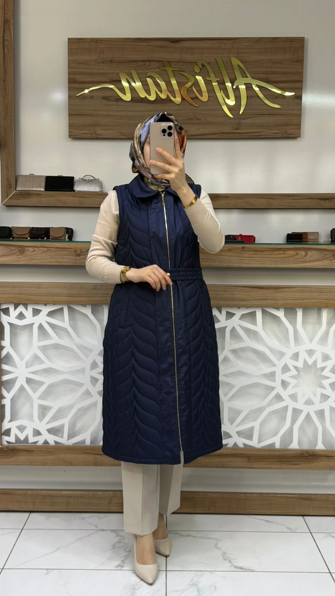 Beli Kemerli Kapitone Tesettür Şişme Yelek qtn 4966