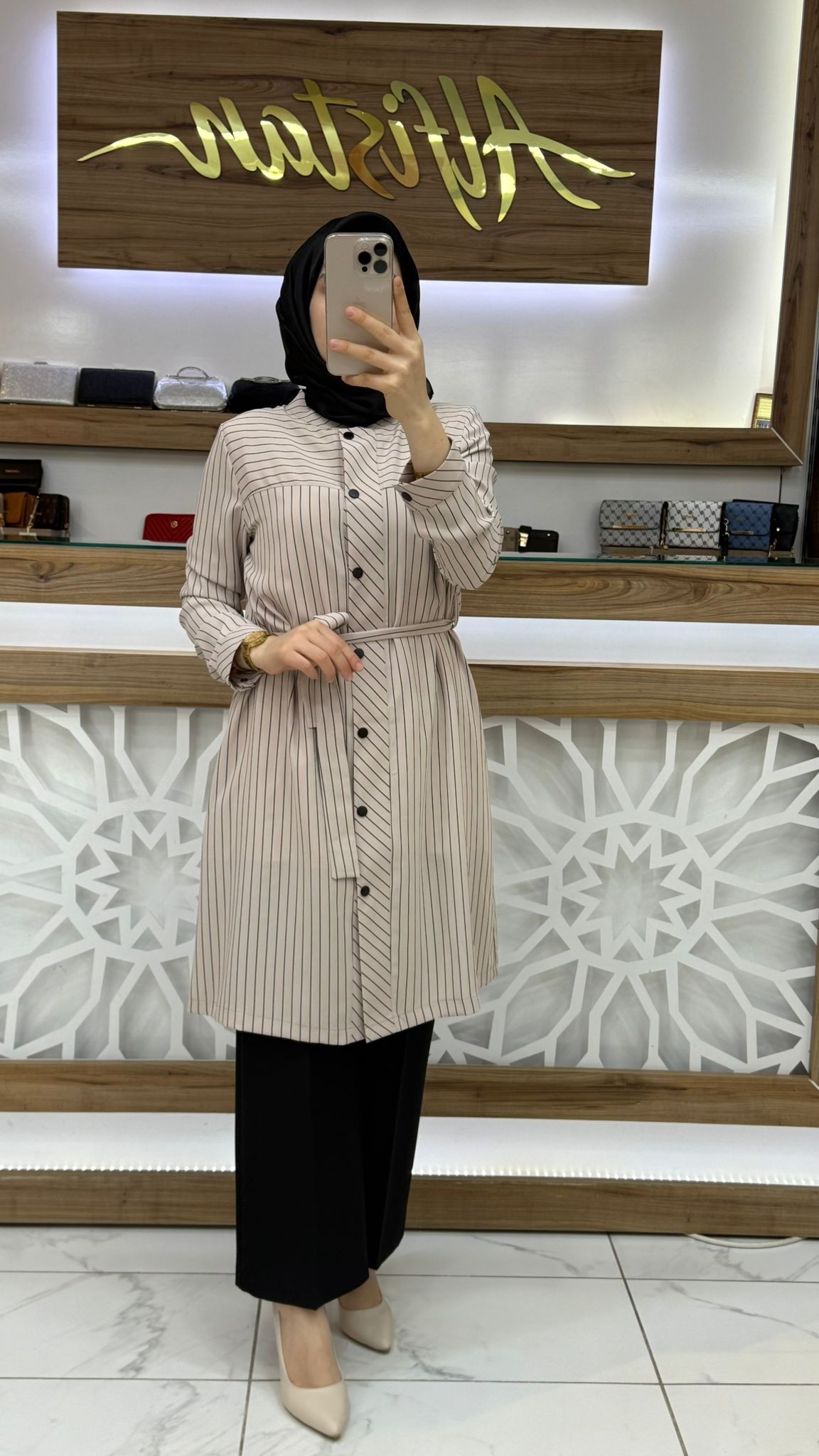  Çizgili Kadın Tesettür Tunik qtn 2904