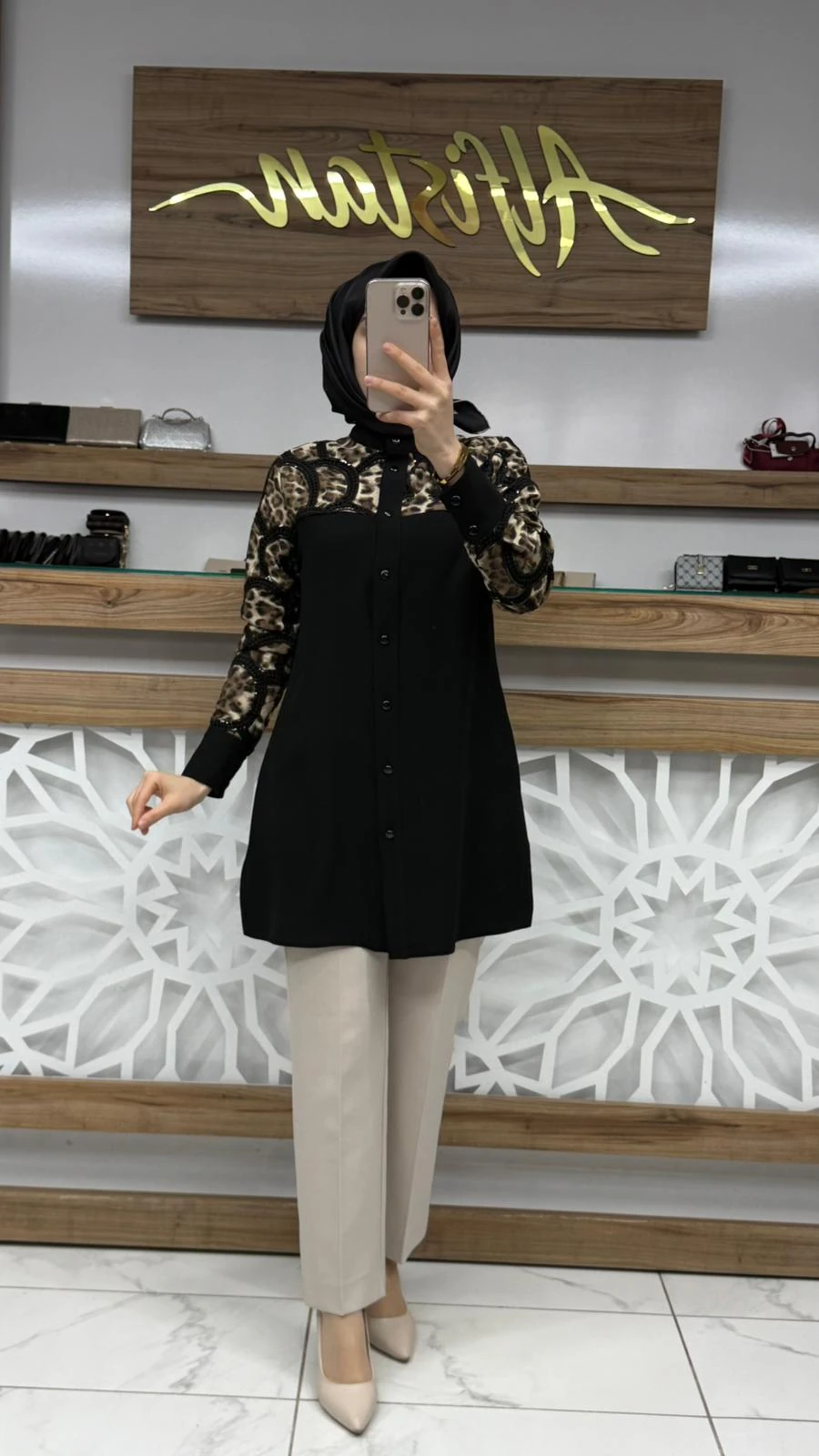 Leopar Desenli Tunik SİYAH haya A1659