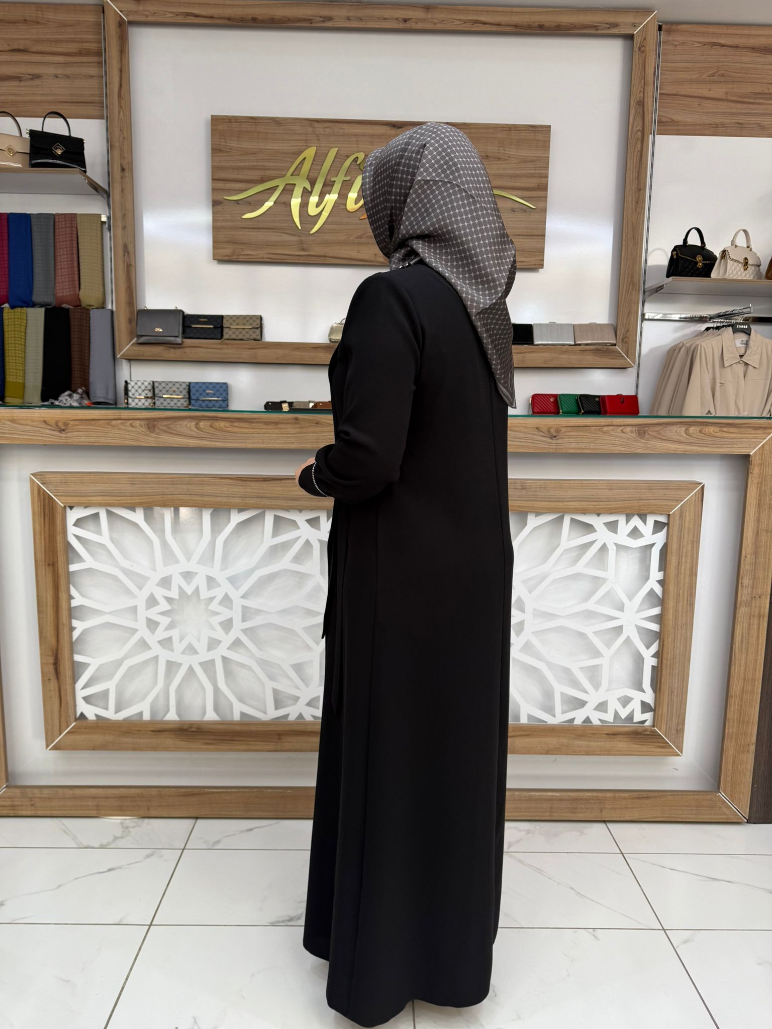 Güpürlü Taşlı Kapaklı Abiye Ferace SİYAH srm 8245