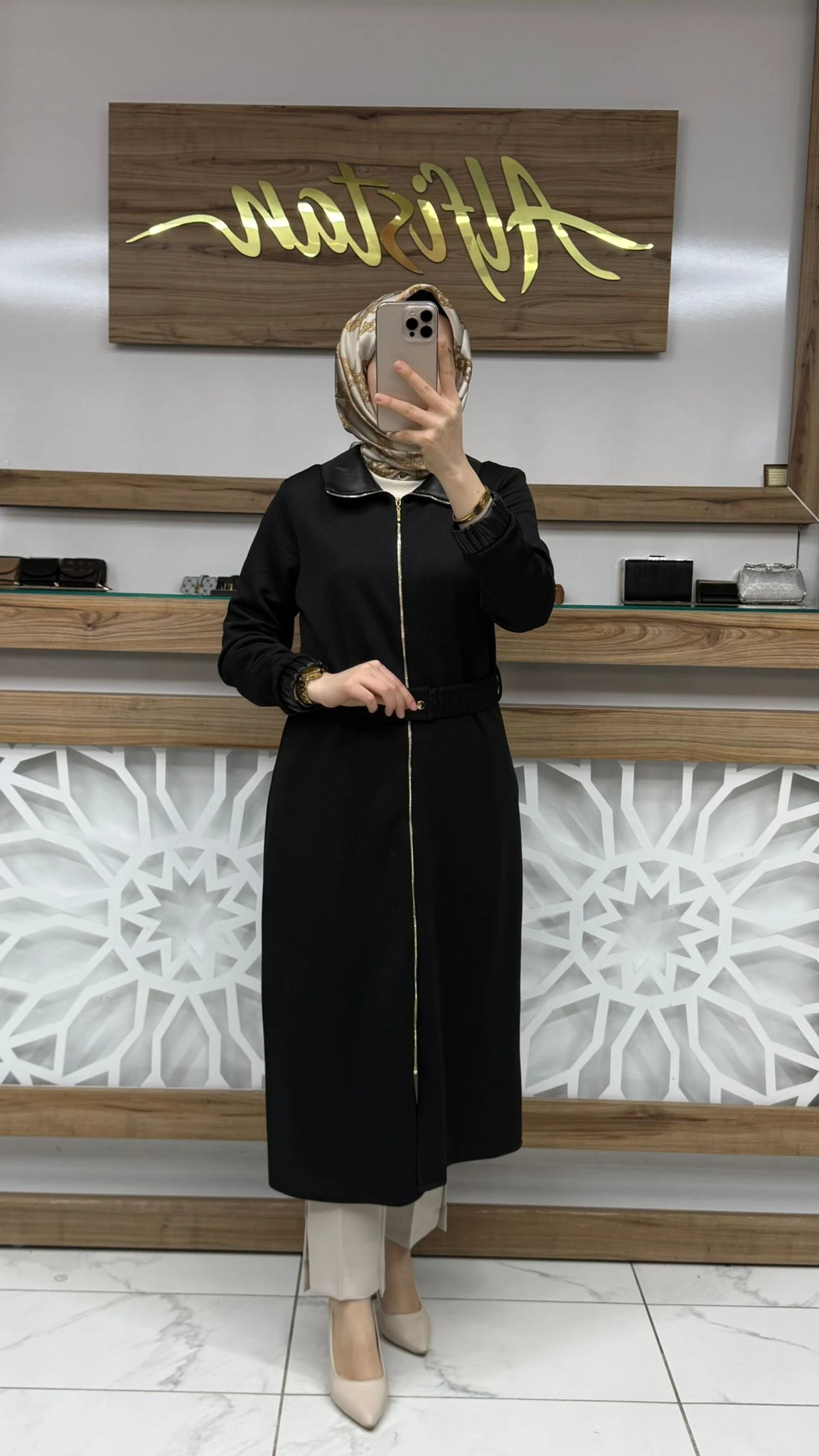 Kol ve Yakası Deri Detaylı Beli Lastik Kemerli Giy Çık Kap qtn 4948