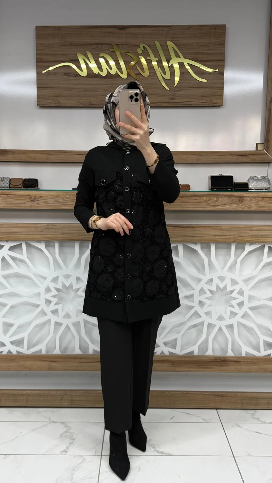 Kadife Pul Detaylı Giy çık Tunik SİYAH haya A1670