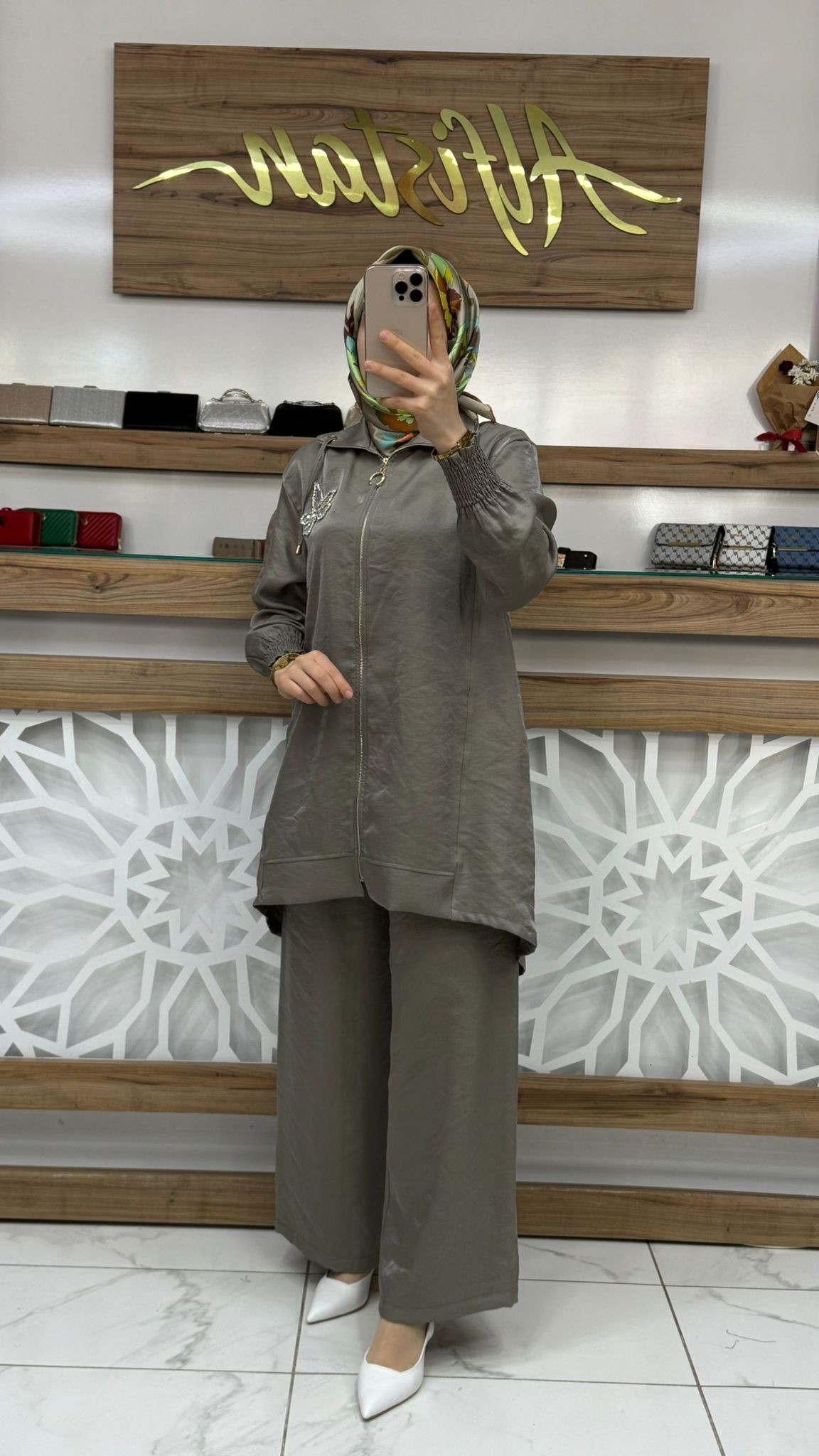  Çiçek İşlemeli Pantolonlu İkili Takım esse 2173 - Mint yeşili