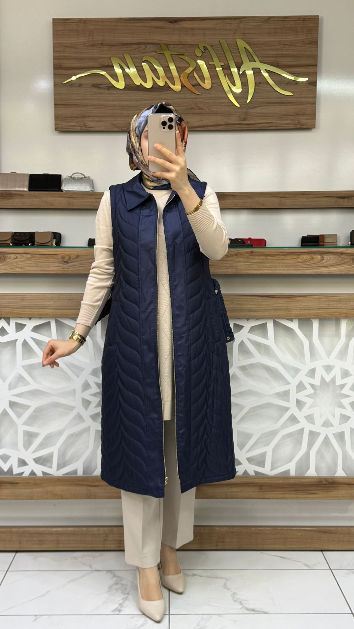 Beli Kemerli Kapitone Tesettür Şişme Yelek qtn 4966