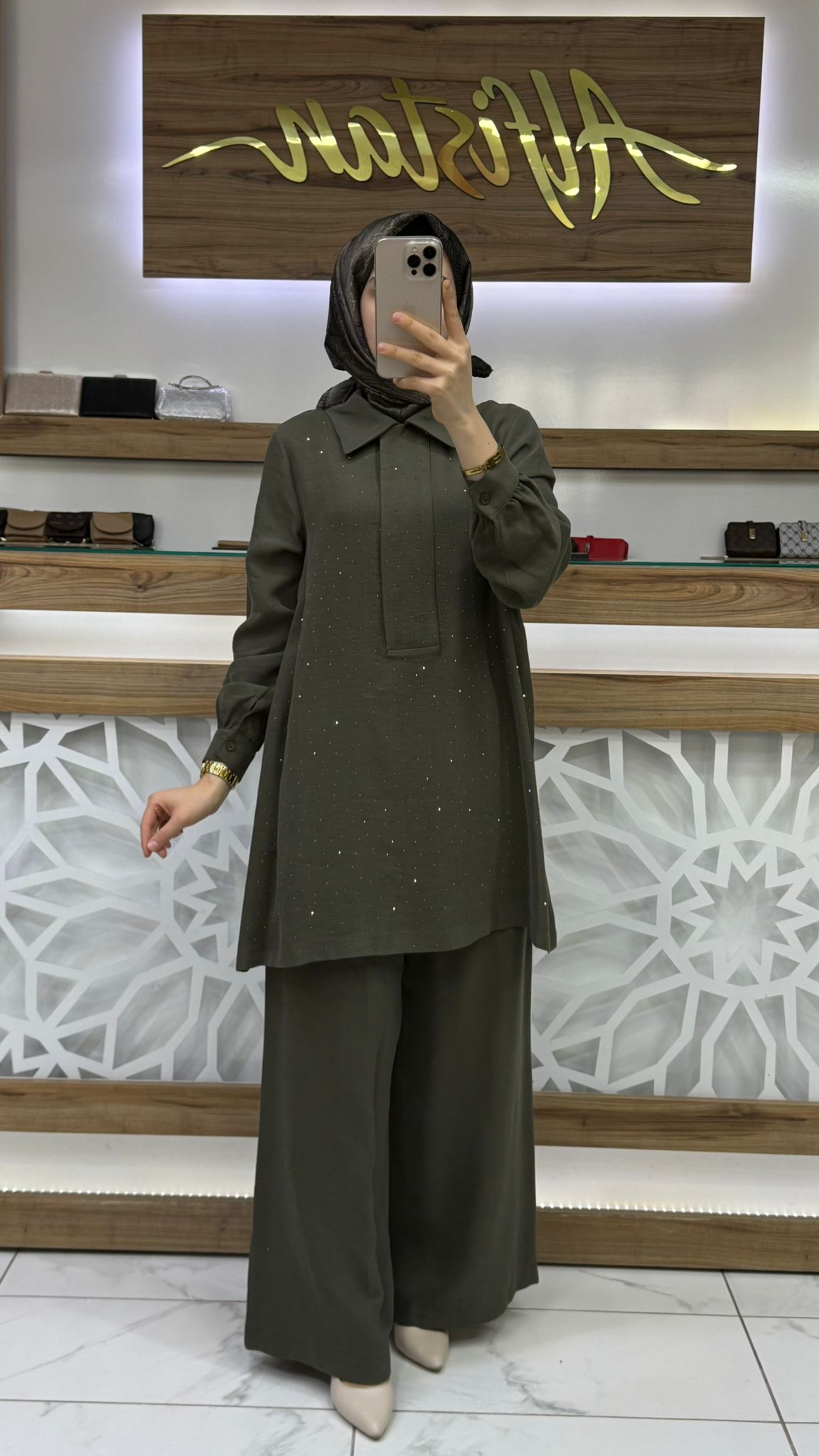 Taş İşlemeli Pantolonlu İkili Takım nuss 26K1019 - haki