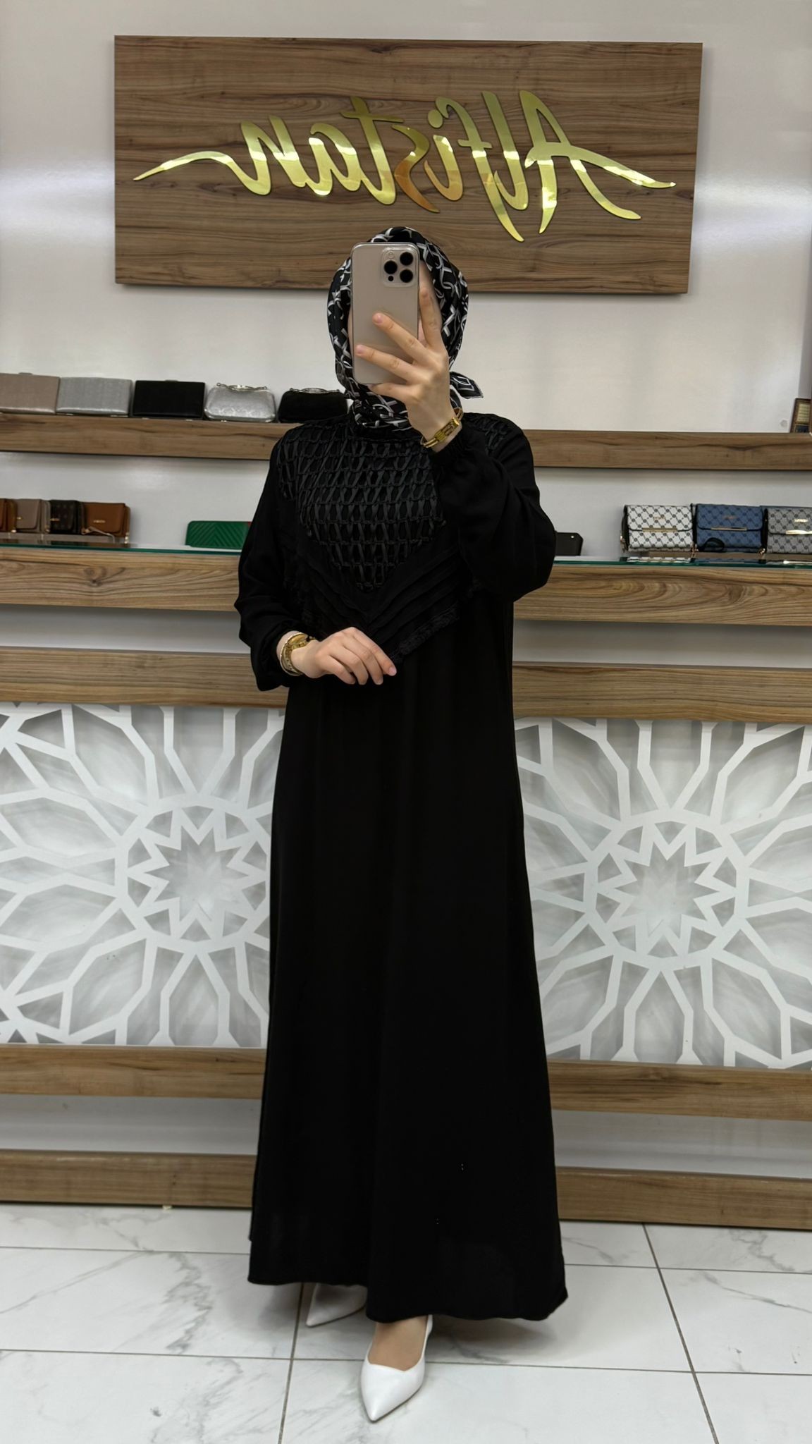 File Detaylı Nervür Garnili Viskon Elbise 561 - SİYAH