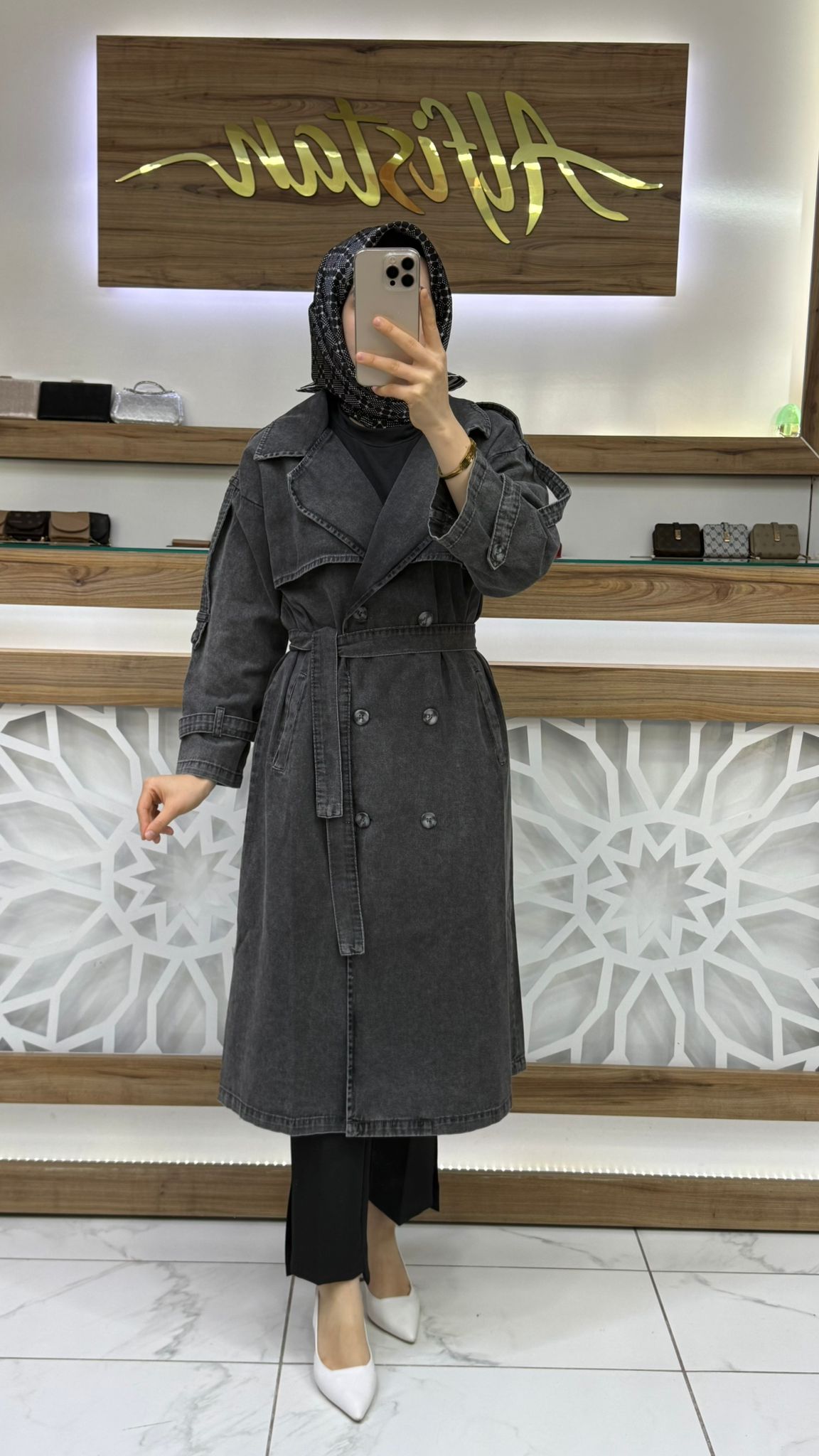 Denim Kot Kadın Tesettür Trenç mgzn 7407
