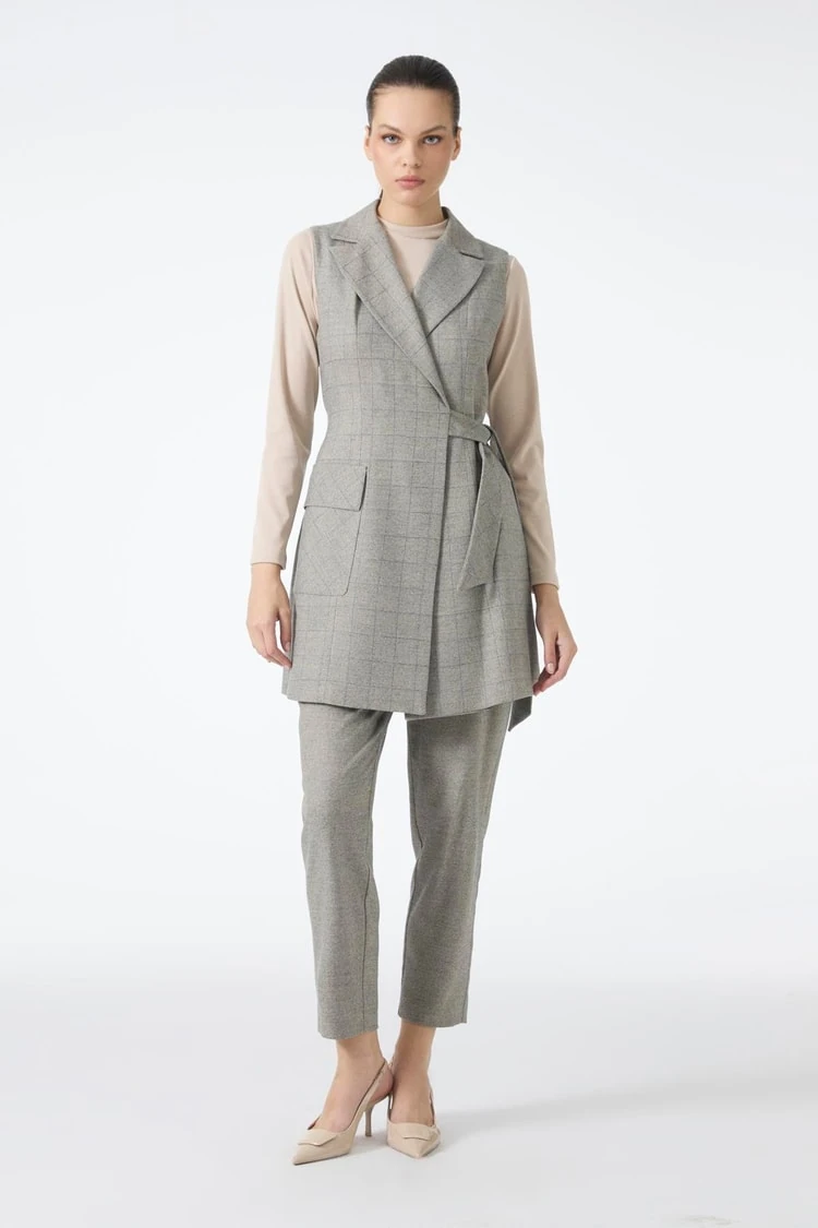 Ekose Desenli Üçlü Kombin Takım ZÜHRE TK-1050