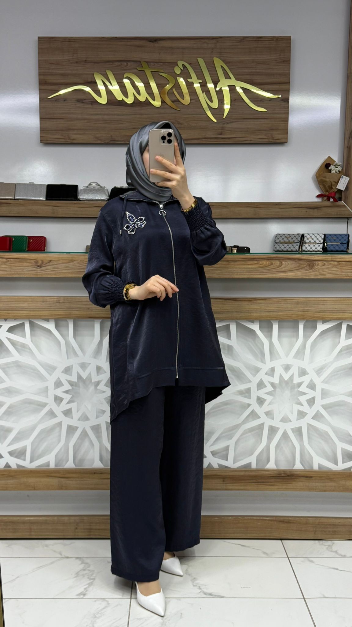  Çiçek İşlemeli Pantolonlu İkili Takım esse 2173