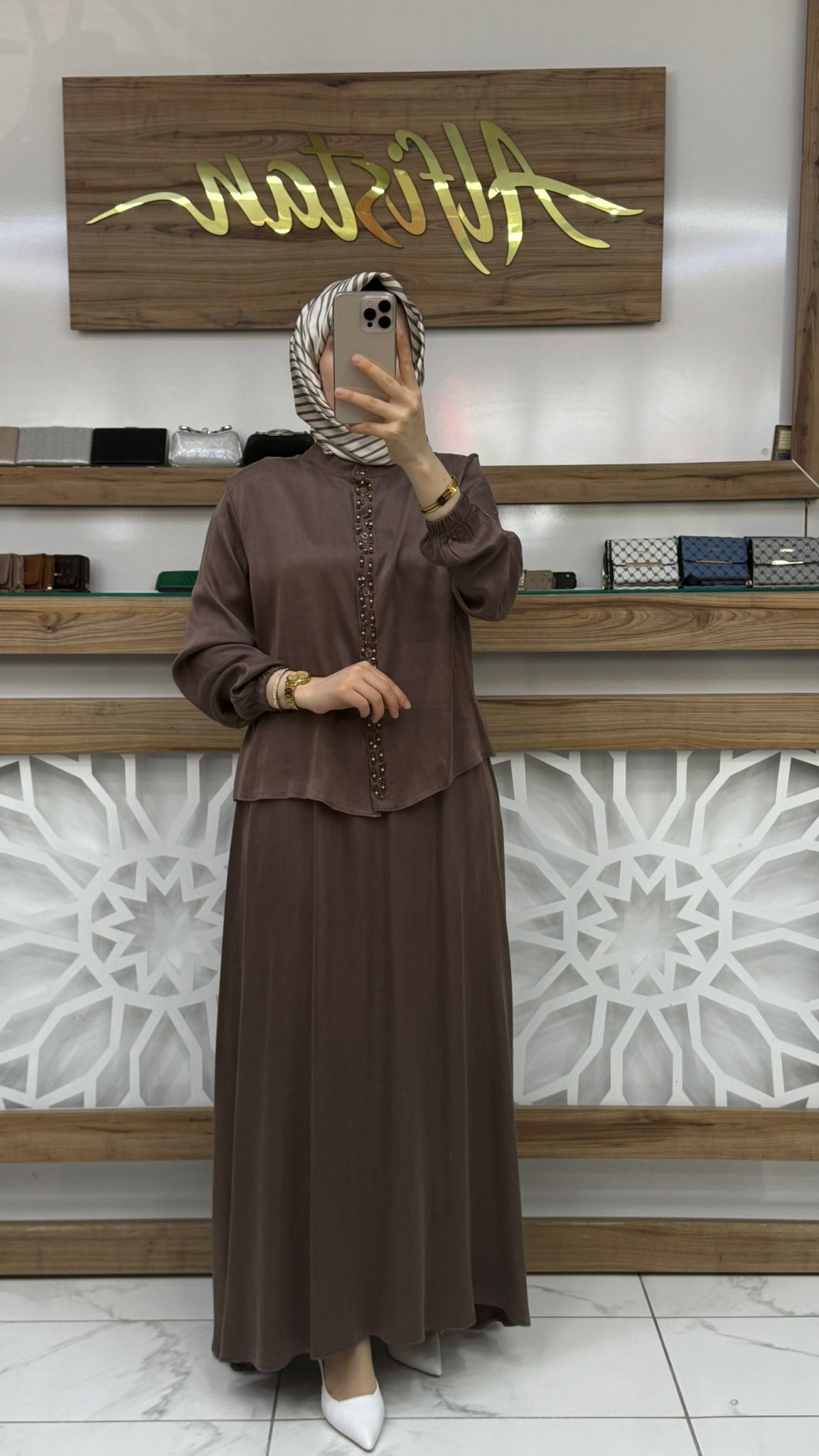   Önü Boncuk Detaylı İpek kubra Etekli İkili Takım çnrö 2061