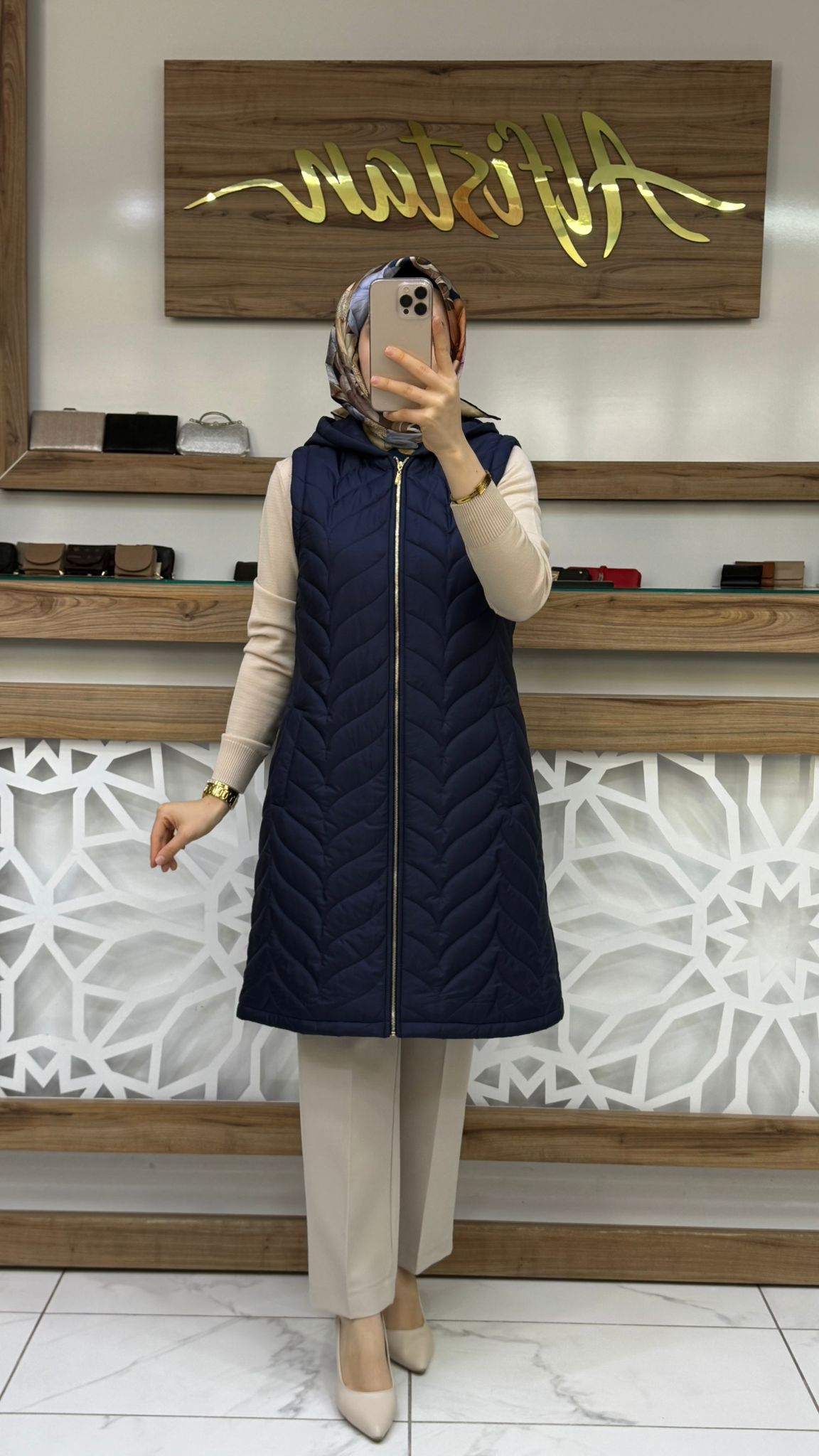 Beli Kemerli Kapitone Tesettür Şişme Yelek qtn 4966